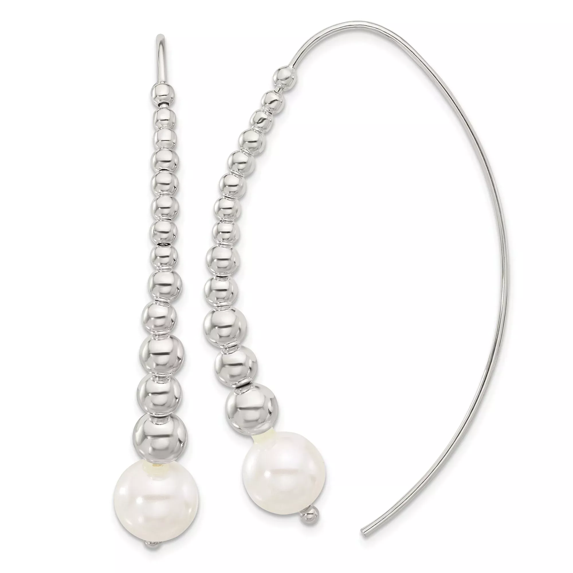 Sterling Silver Drop Earrings with Simulated Pearls, Polished Beads, Minimalist Dangle Design