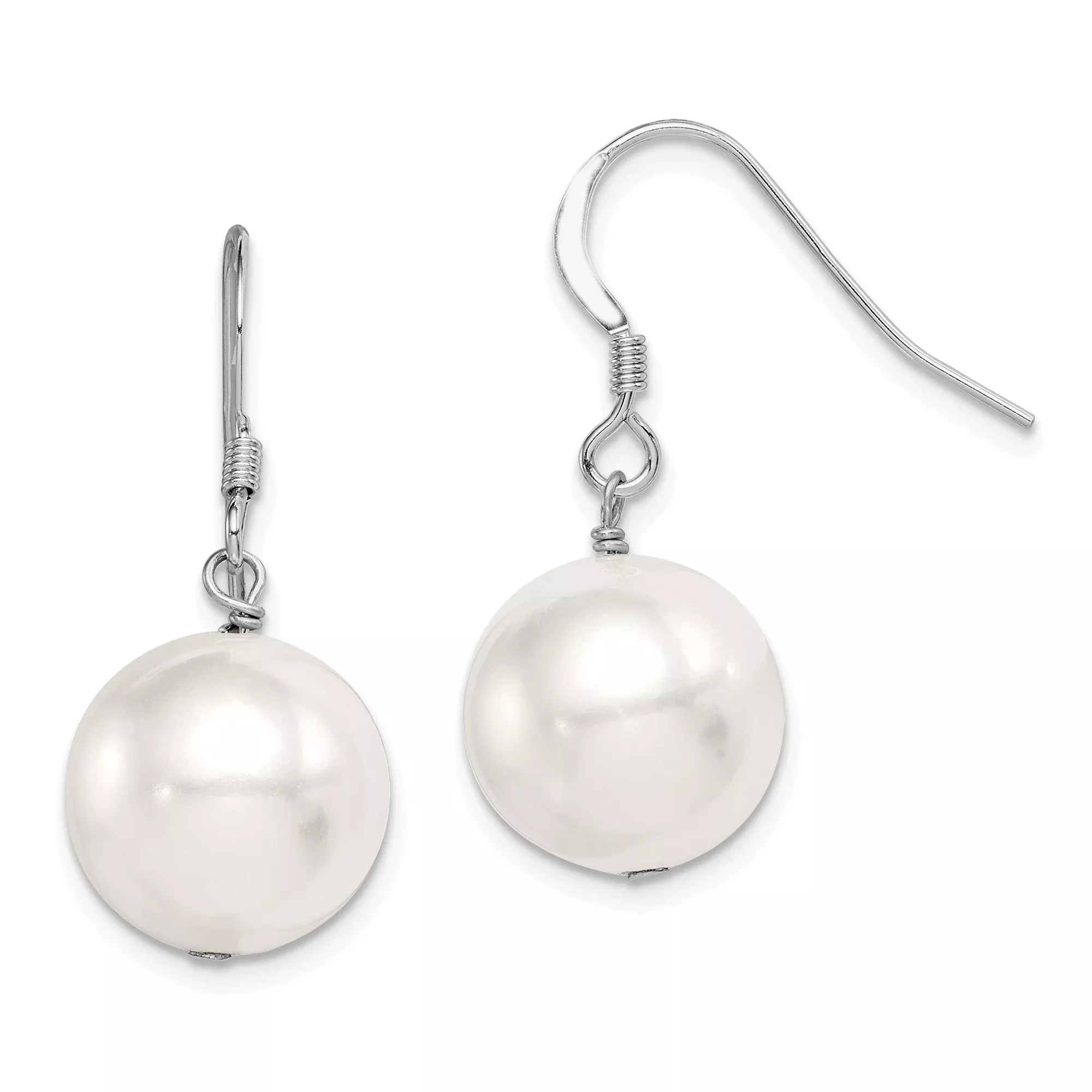 Sterling Silver Drop Earrings with Simulated White Pearl, Classic Dangle Style for Women