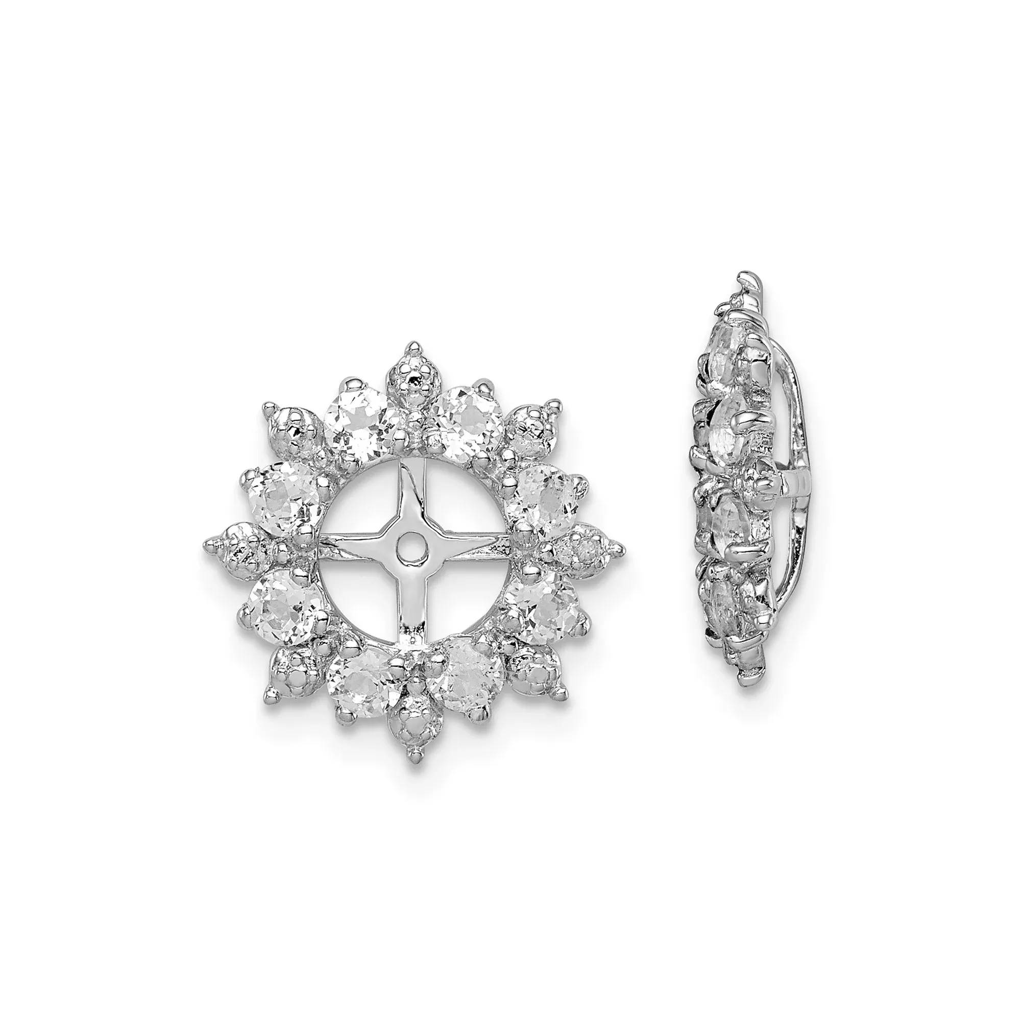Sterling Silver Earring Jackets with White Topaz and Diamond, Sunburst Halo Design