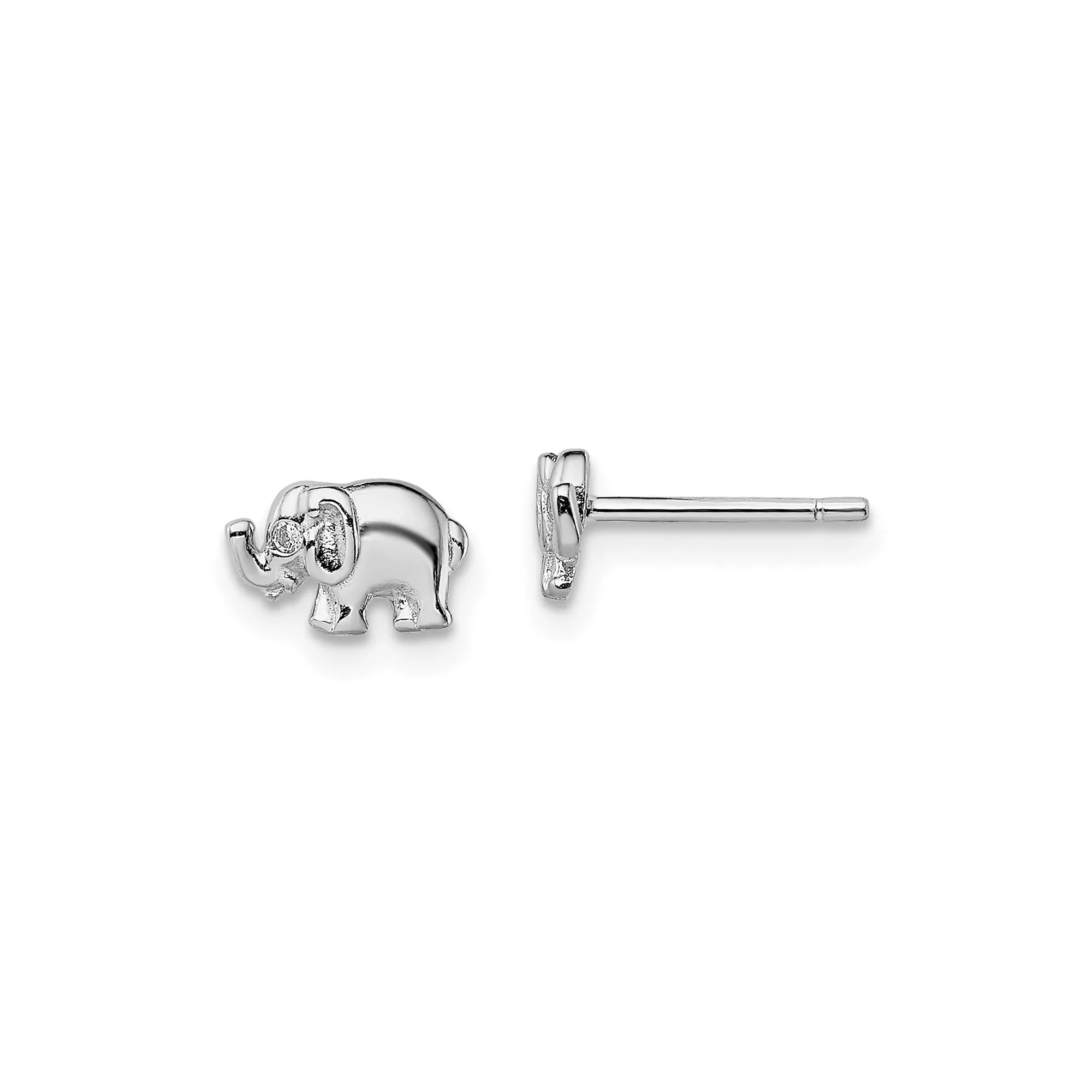 Sterling Silver Elephant Stud Earrings with Cubic Zirconia, Symbol of Wisdom and Luck