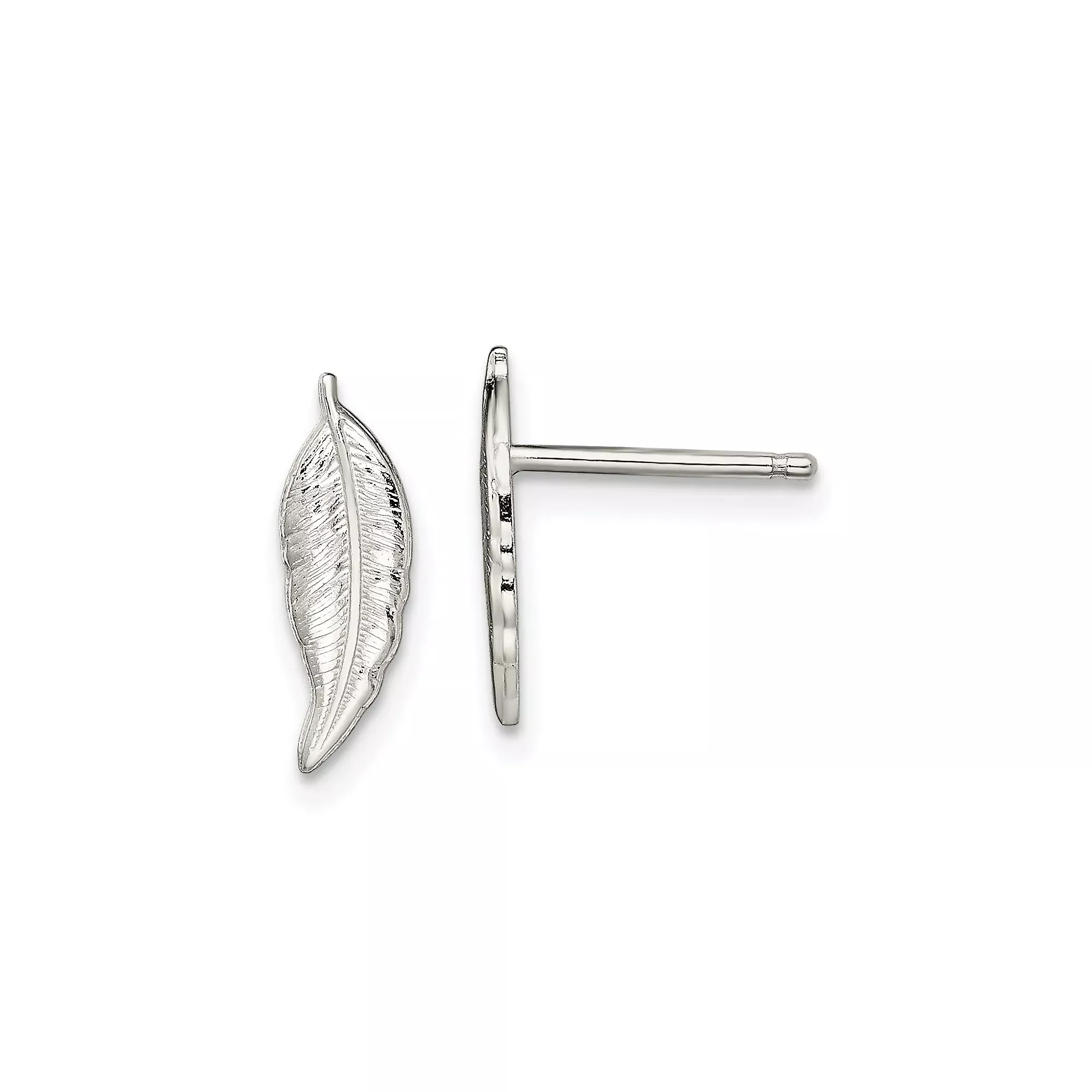 Sterling Silver Feather Stud Earrings, Delicate Leaf Design, Boho Minimalist Style for Women