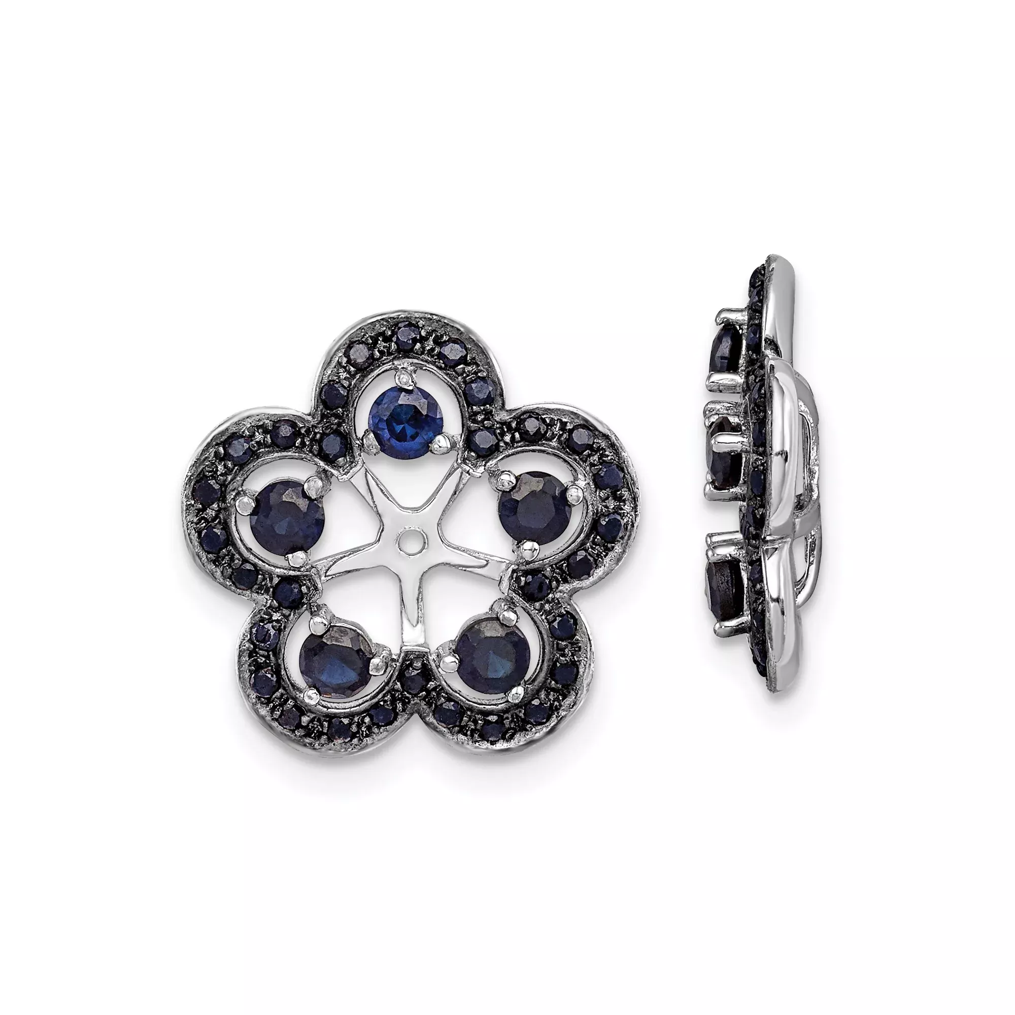 Sterling Silver Floral Stud Earrings with Created Sapphire Clover Design for Women