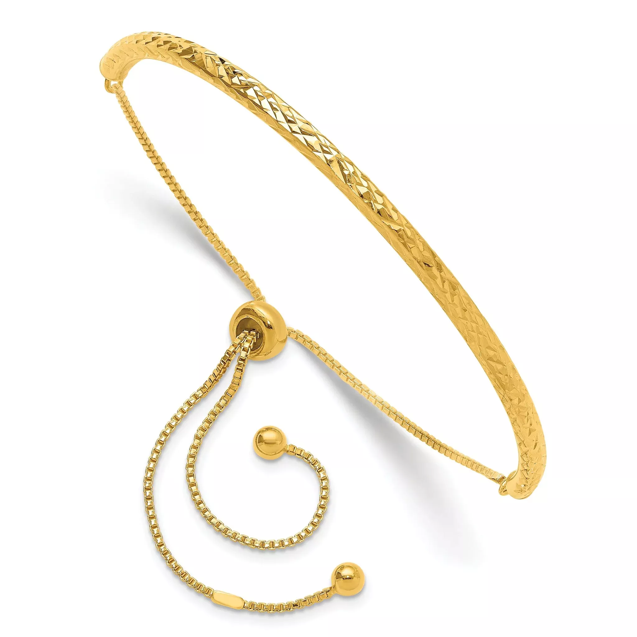 Sterling Silver Gold-tone Diamond-cut Bar Adjustable Bracelet