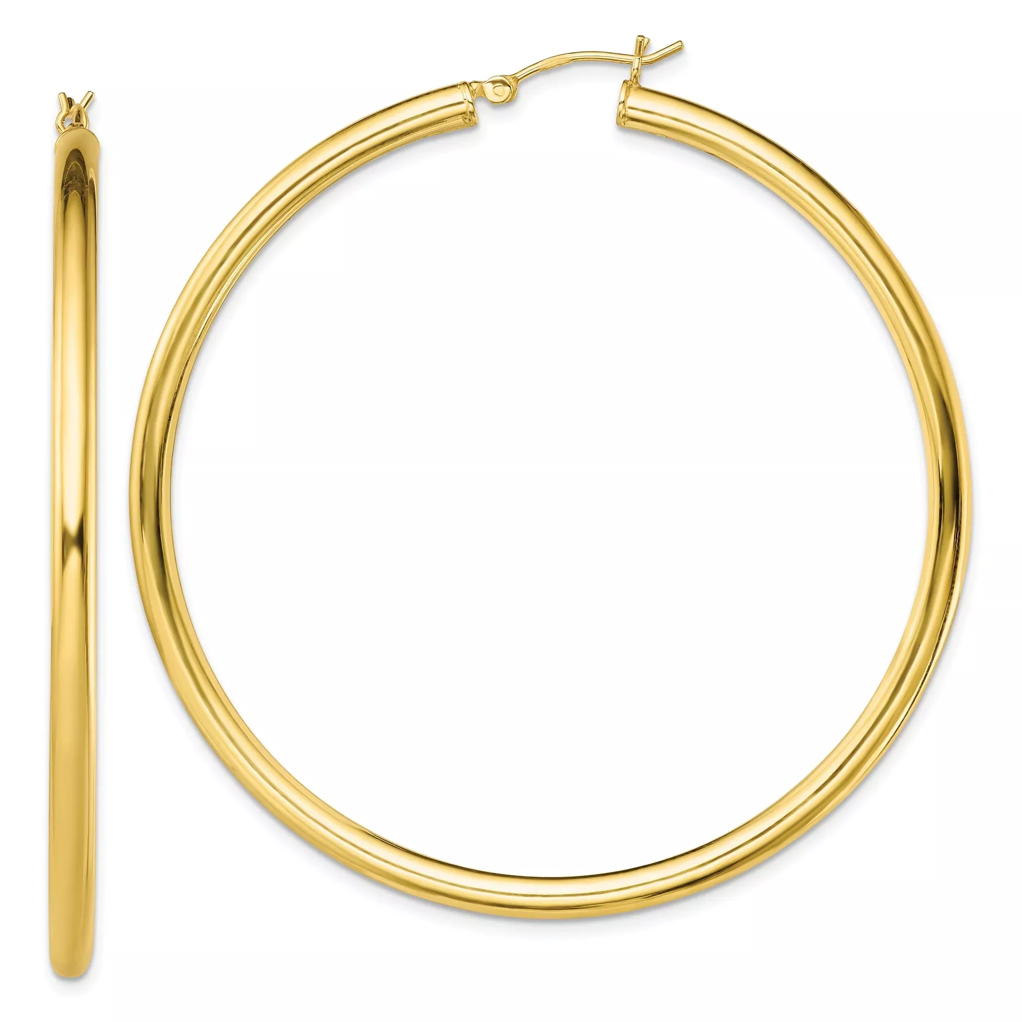 Sterling Silver Gold-Tone Polished 3x60mm Hoop Earrings