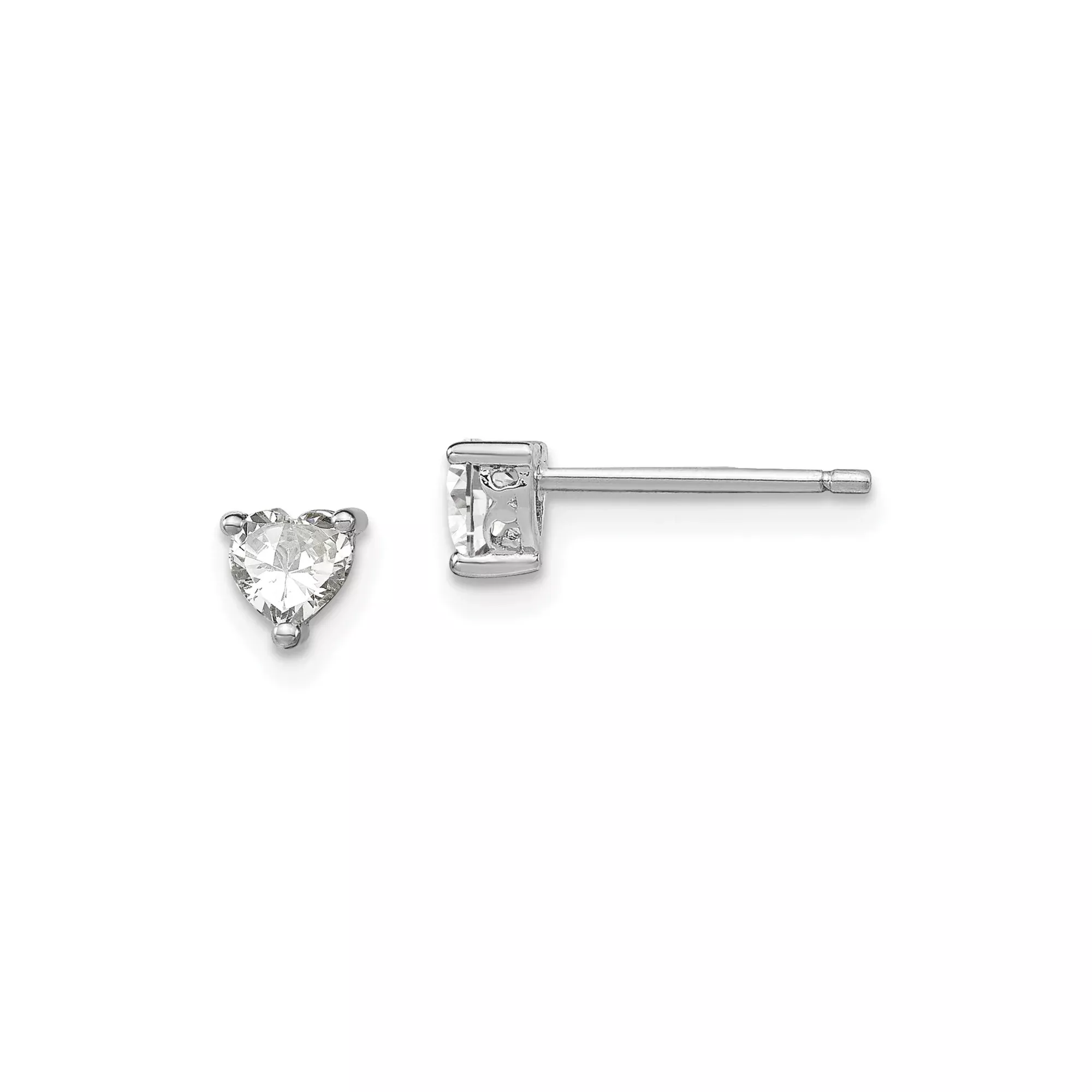 Sterling Silver Heart Stud Earrings with White Topaz, Minimalist Romantic Design for Women