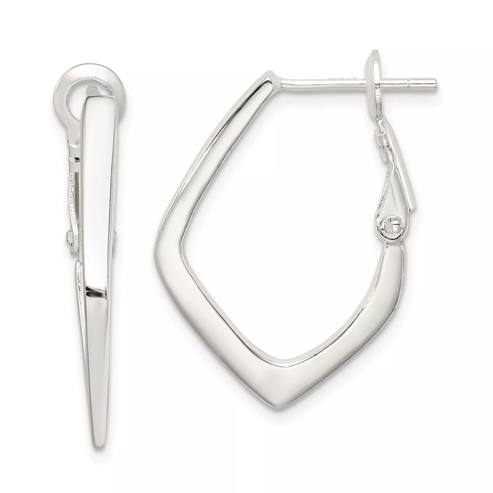 Sterling Silver Hoop Earrings, Modern V Shape Geometric Design, Lightweight Minimalist Style