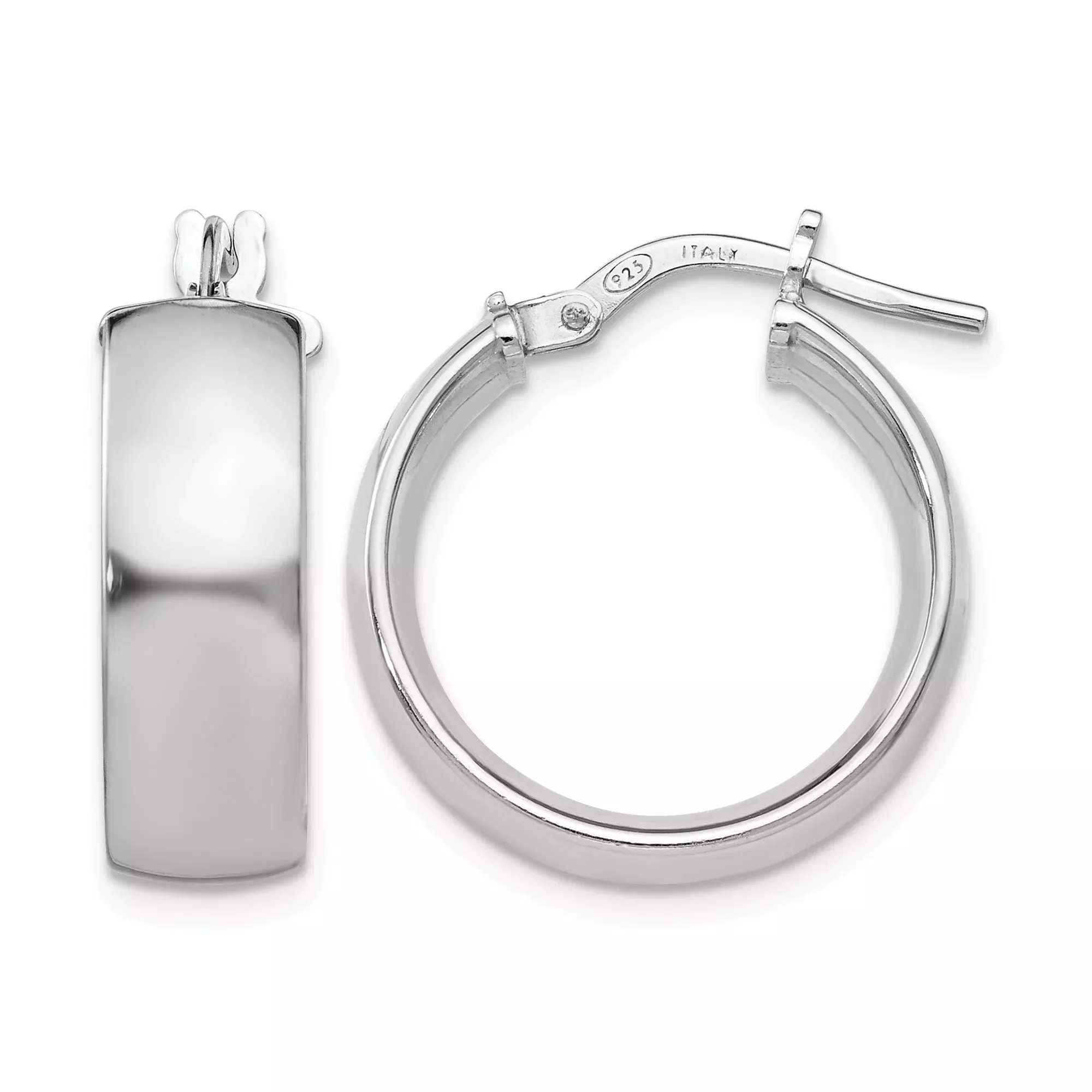 Sterling Silver Hoop Earrings, Smooth Polished Finish, Medium Round Lightweight Style for Women