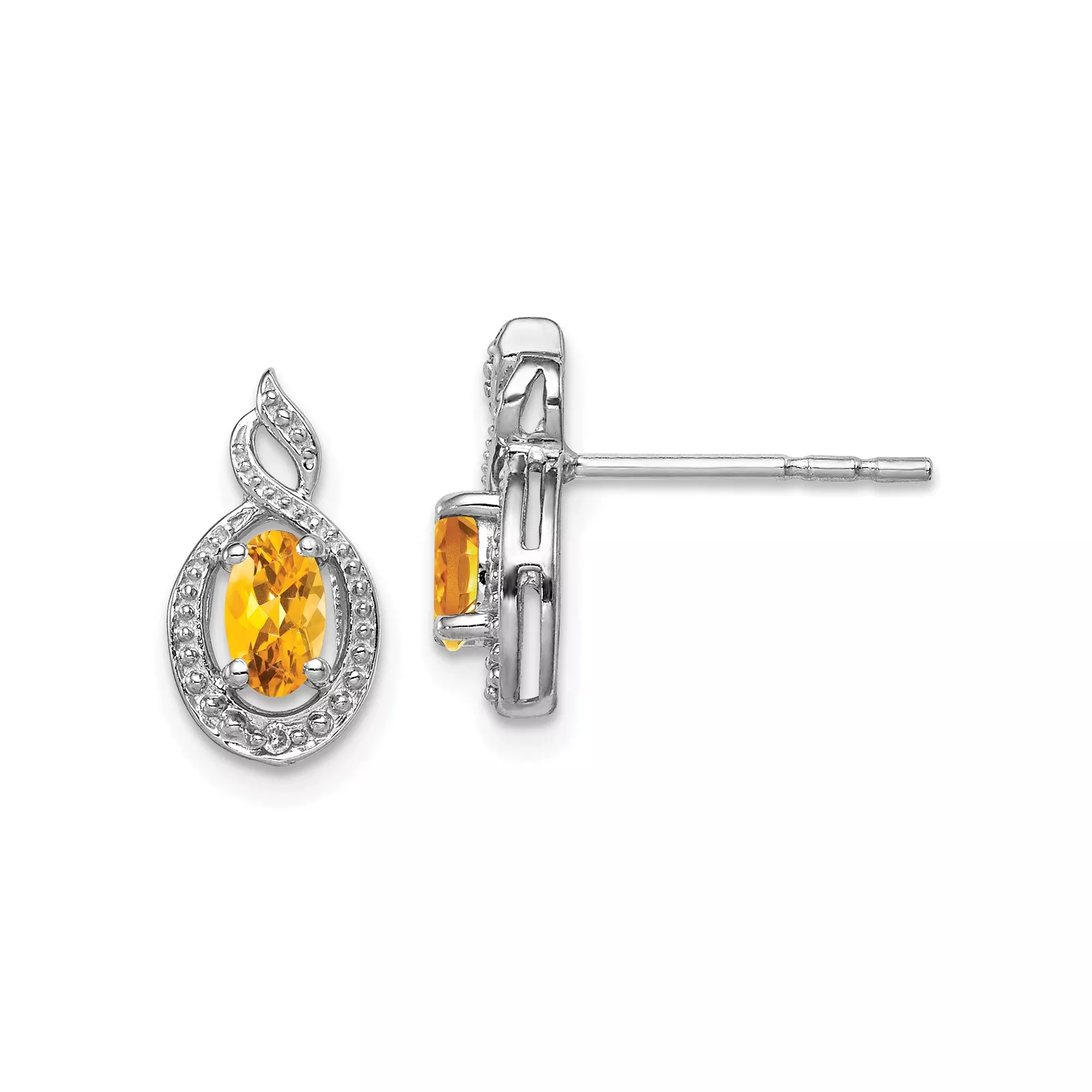 Sterling Silver Infinity Stud Earrings with Citrine and Diamond Accents for Women
