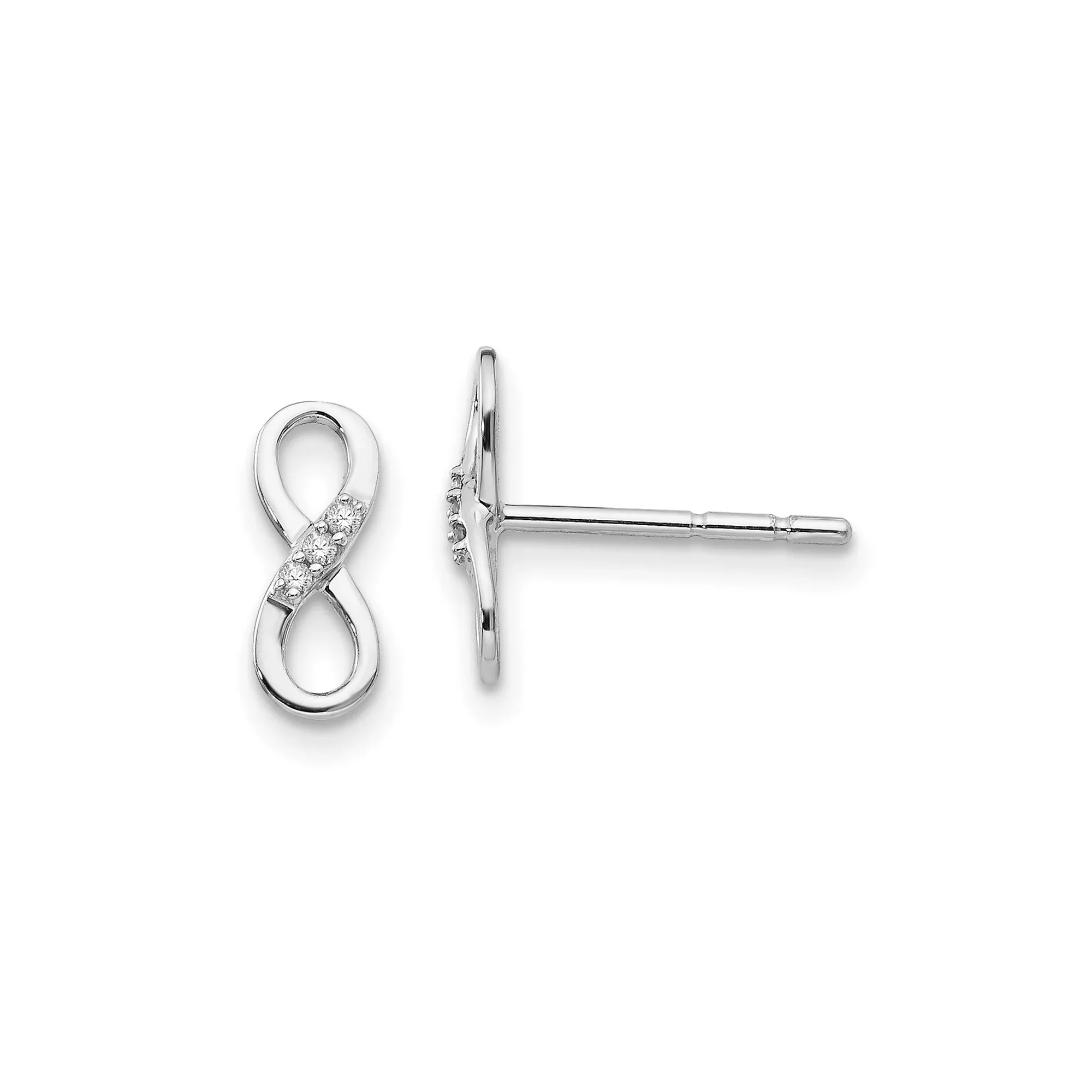 Sterling Silver Infinity Symbol Stud Earrings with Diamond Accents, Minimalist Eternal Love Design