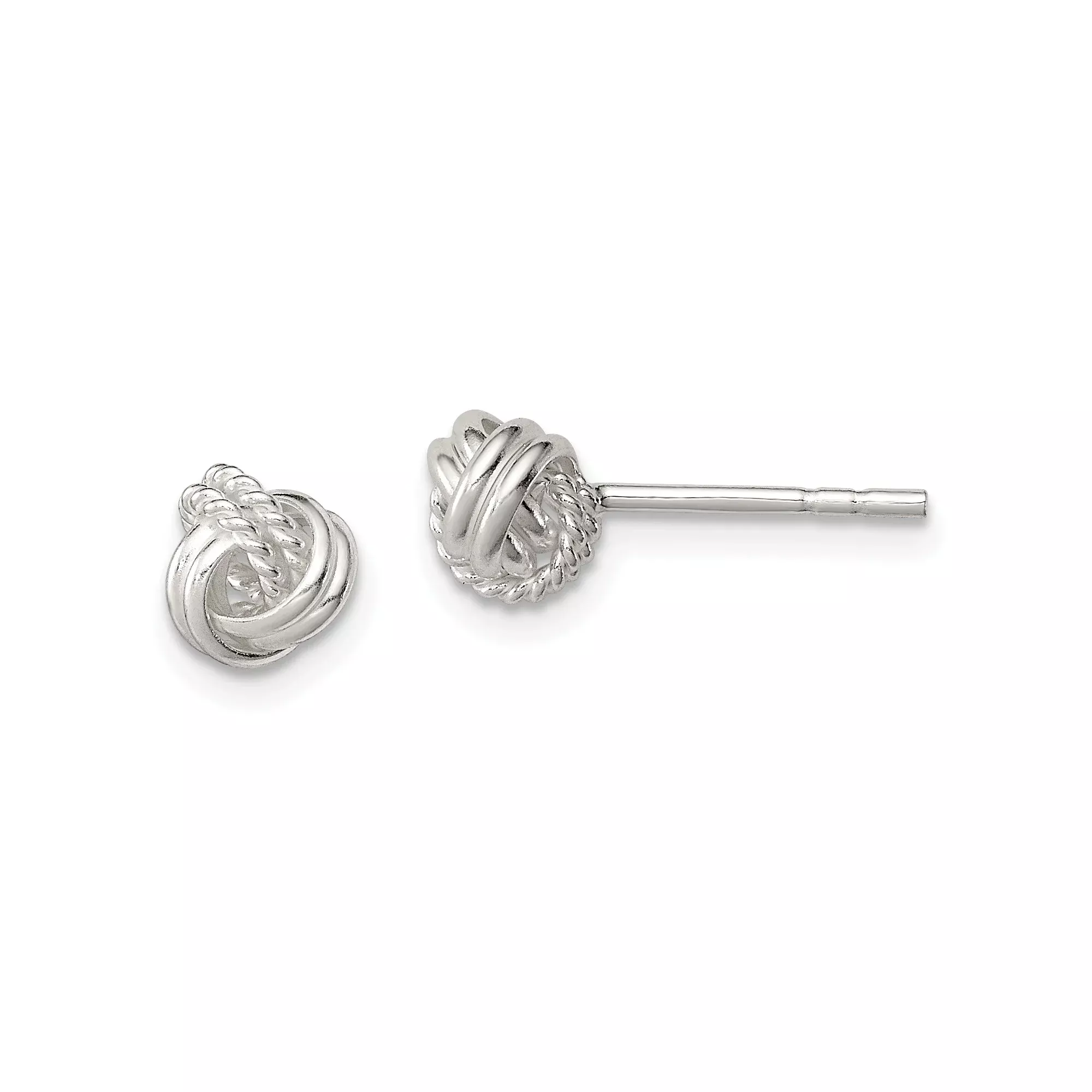 Sterling Silver Love Knot Stud Earrings with Twisted Rope Design and Polished Finish