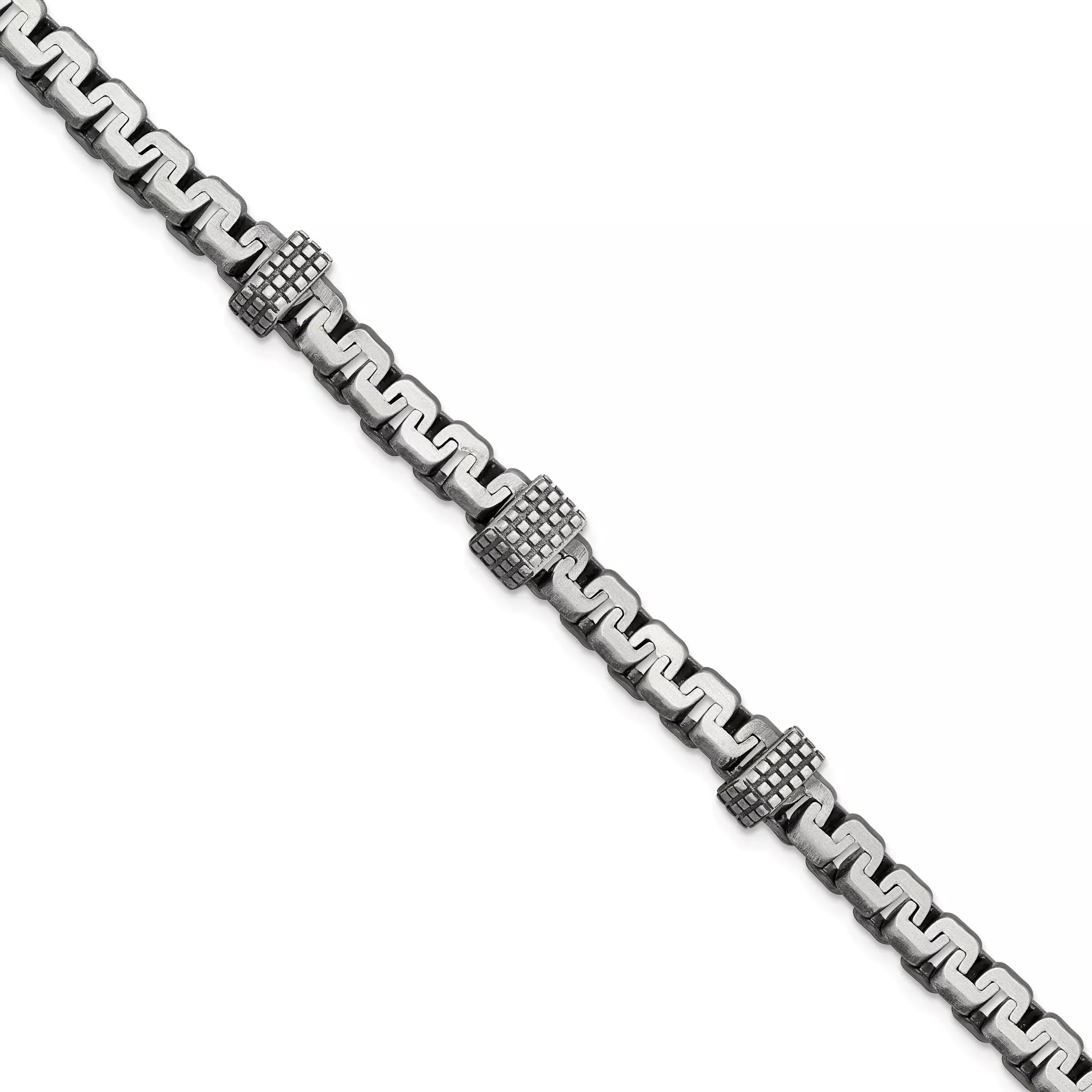 Sterling Silver Mens Antiqued Brushed Textured Link Bracelet