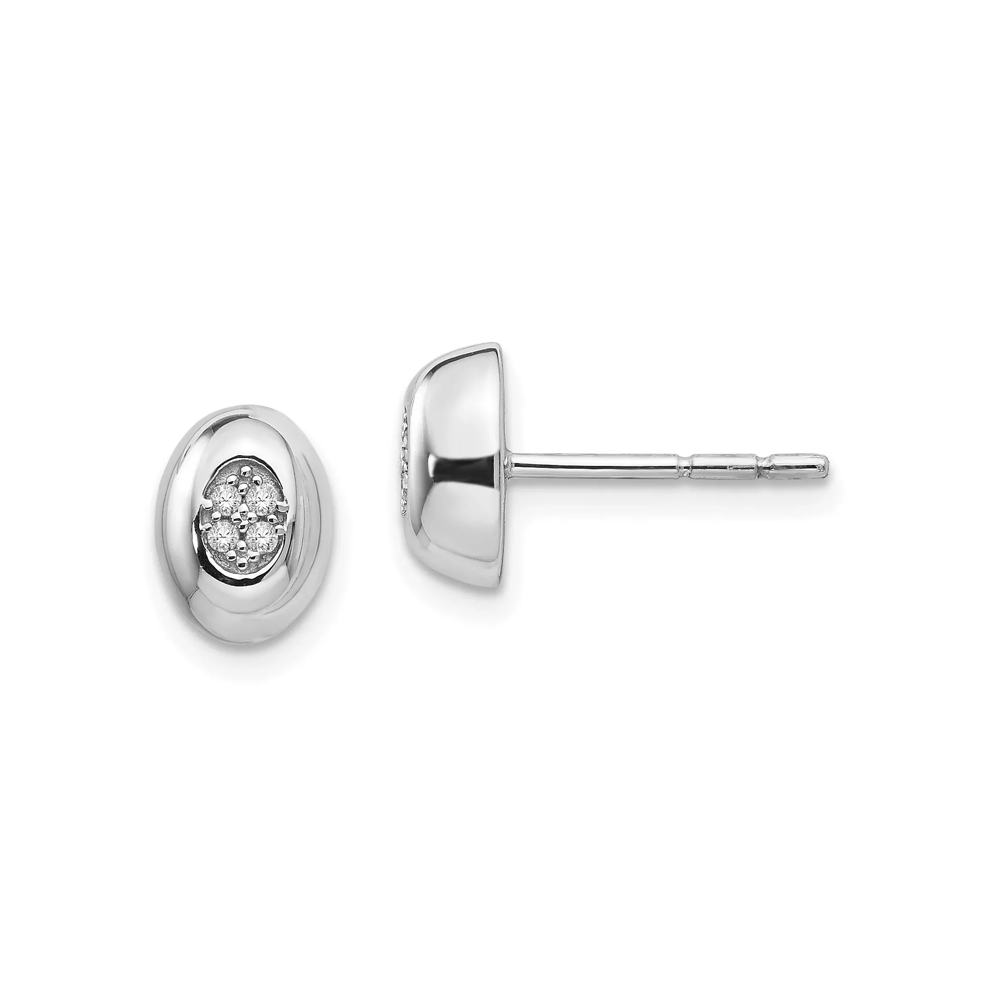 Sterling Silver Oval Stud Earrings with Diamond and Cubic Zirconia Cluster Design