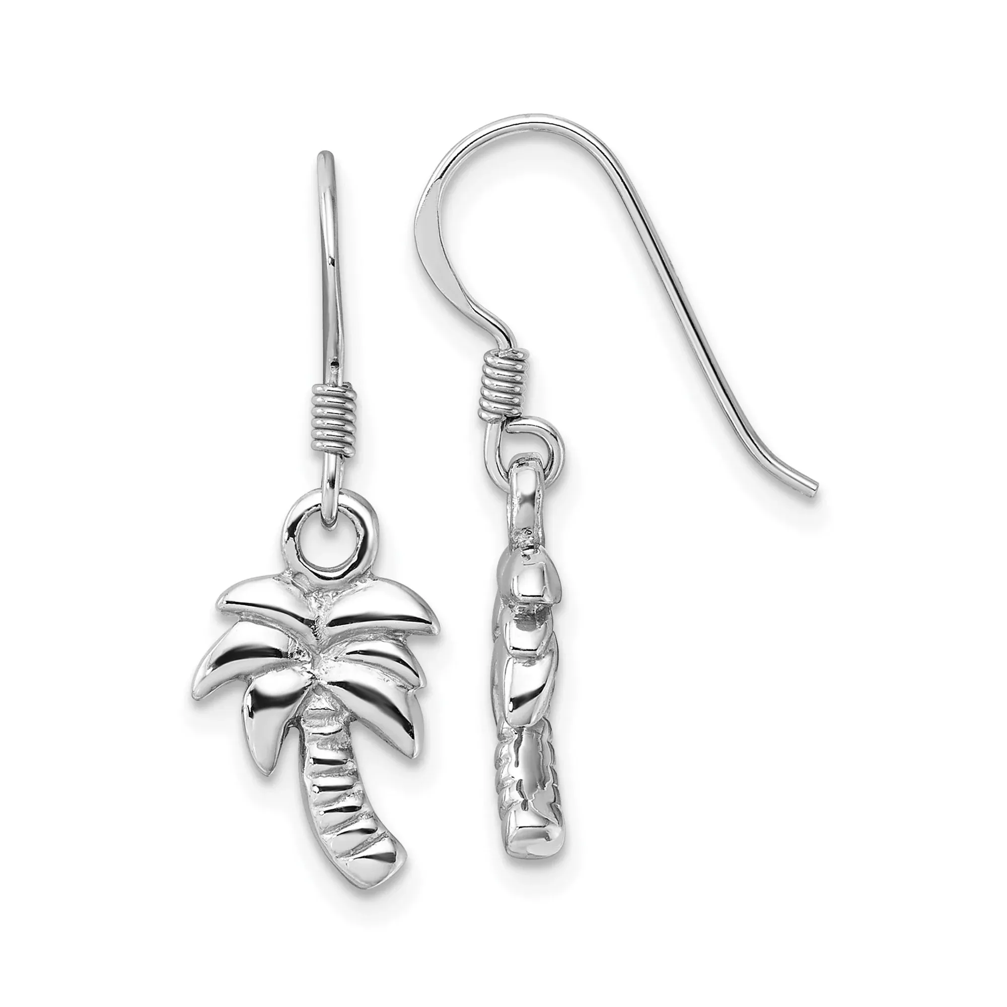 Sterling Silver Palm Tree Dangle Earrings, Tropical Beach Vibe Design for Women