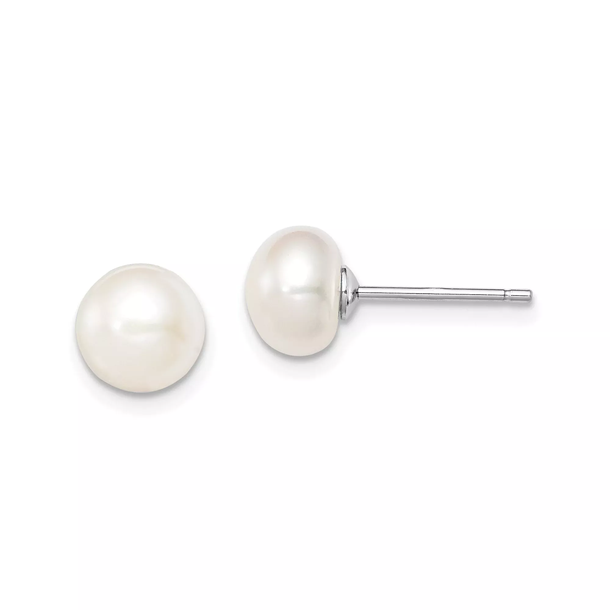 Sterling Silver Pearl Stud Earrings, White Freshwater Cultured Button Design