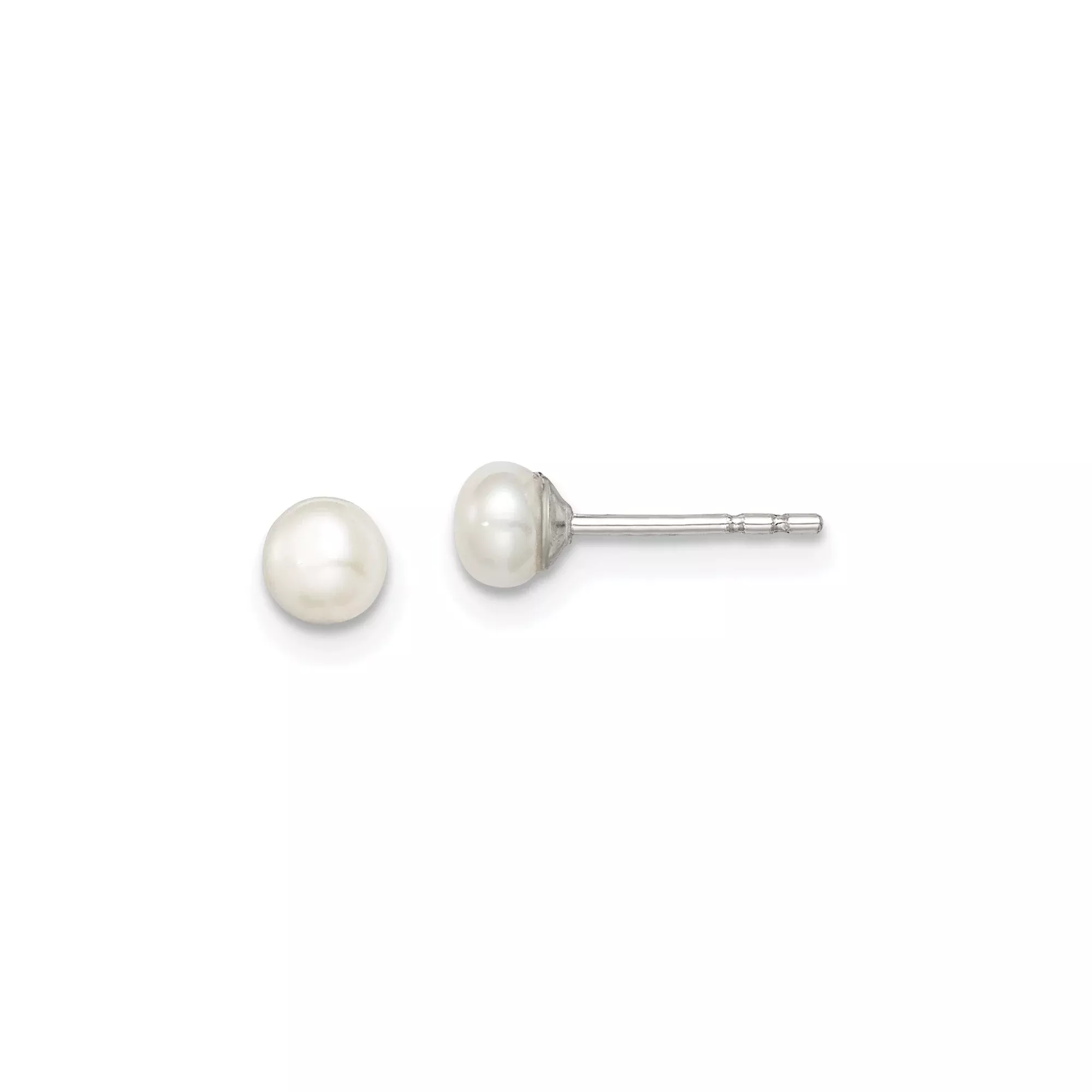 Sterling Silver Pearl Stud Earrings with Round White Freshwater Pearls, Classic Design