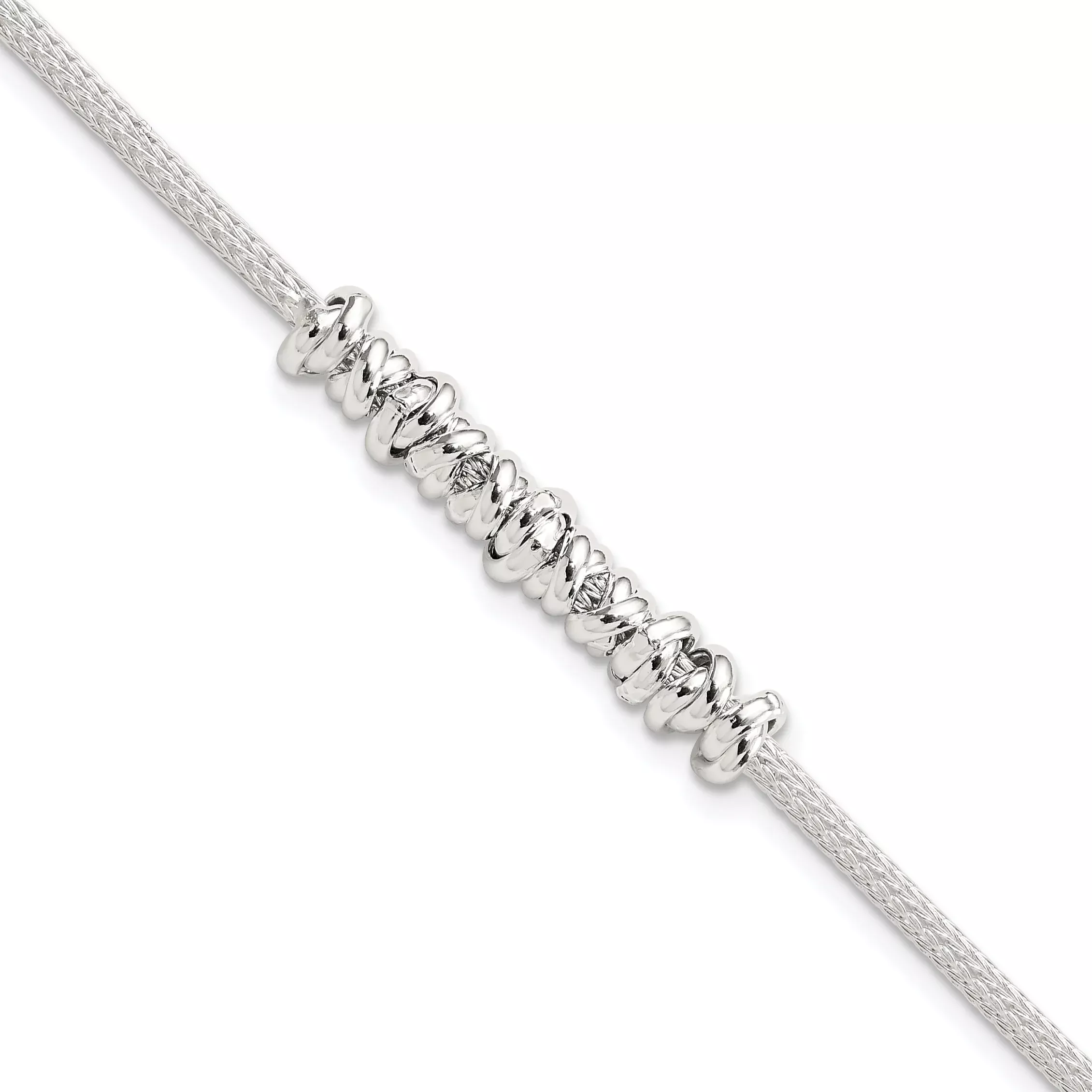 Sterling Silver Polished Beaded w/ 1in ext Bracelet