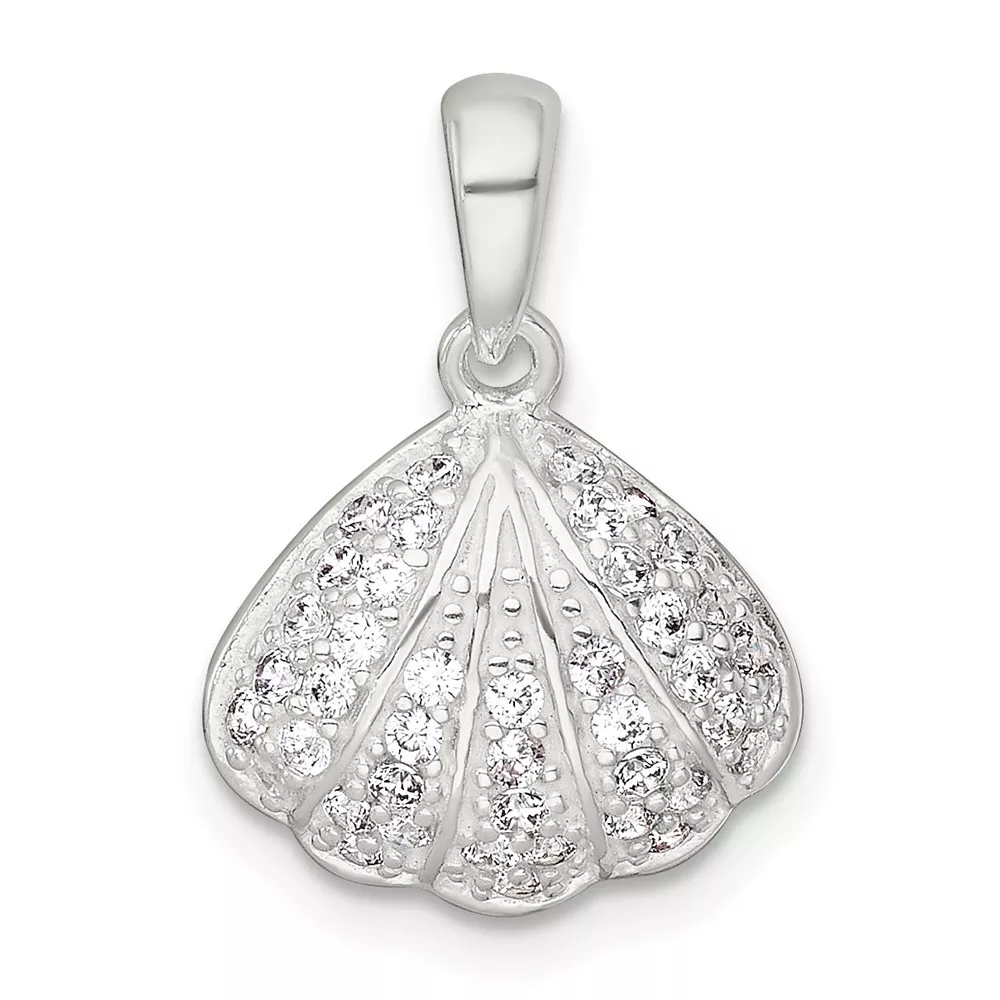Sterling Silver Polished CZ Shell Pendant