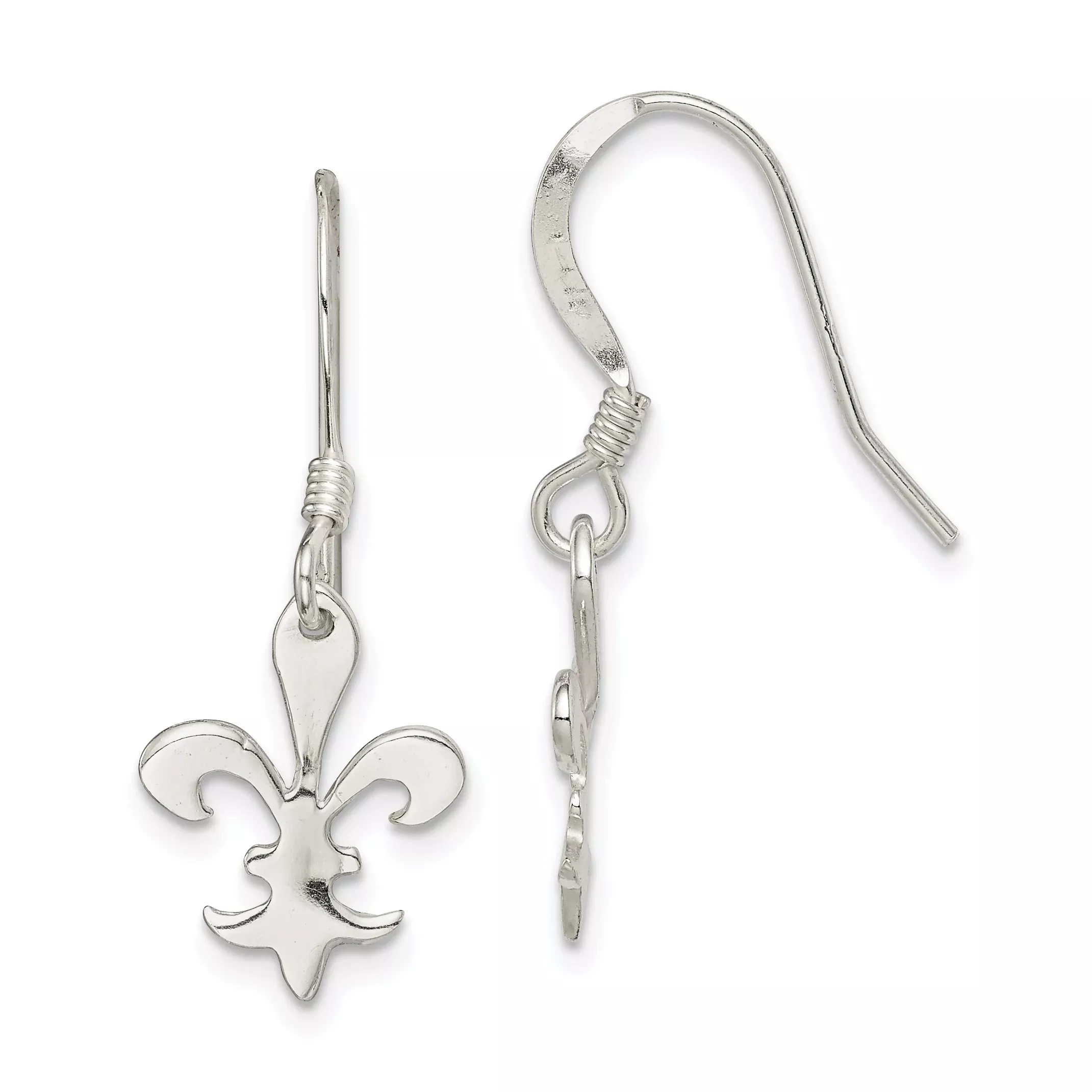 Sterling Silver Polished Fleur de Lis Dangle Earrings
