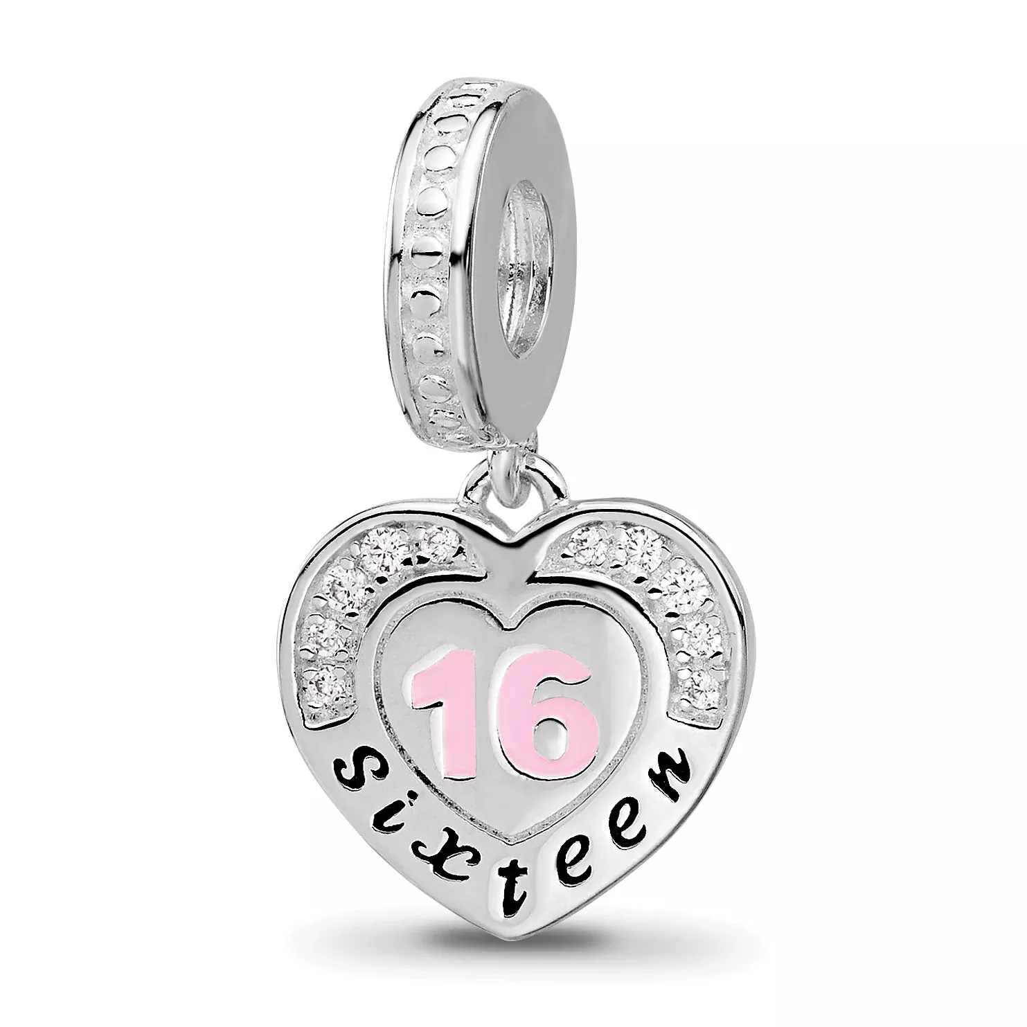 Sterling Silver Reflections Rh-plated Enameled & CZ 16 Dangle Bead