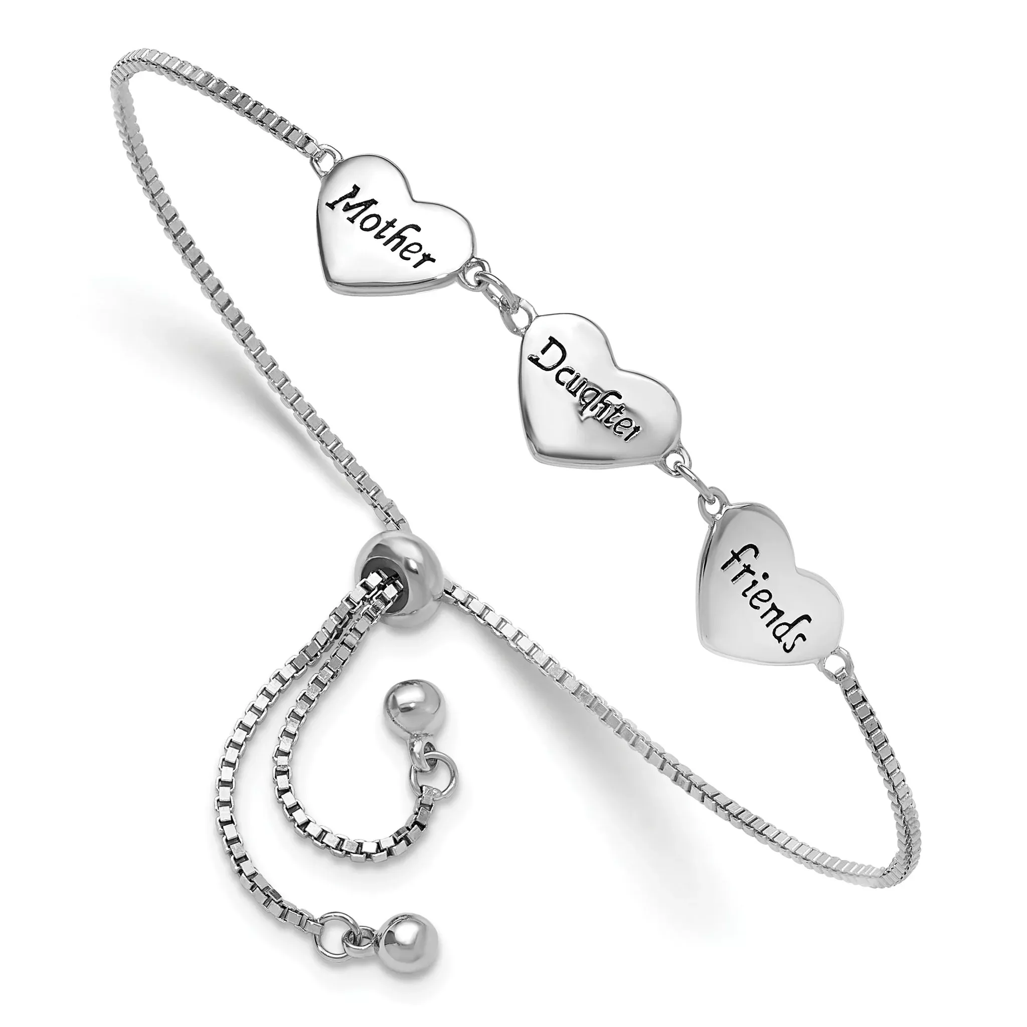 Sterling Silver RH-plated Enamel MOTHER/DAUGHTER/FRIENDS Bracelet