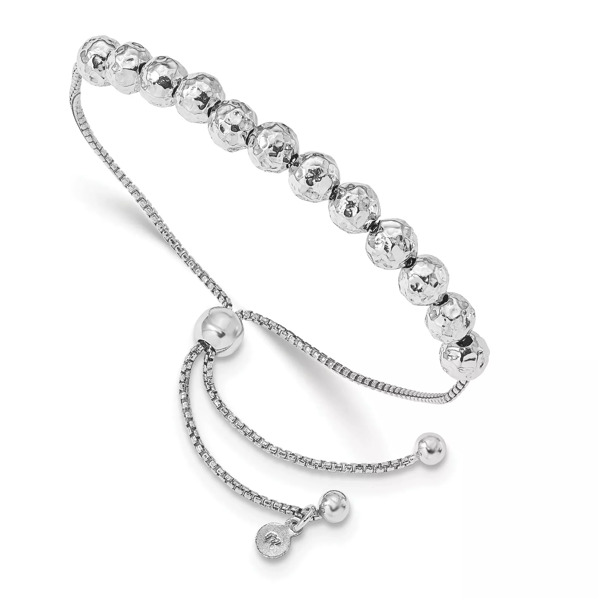 Sterling Silver RH-plated Hammered Beaded Adj. Bracelet