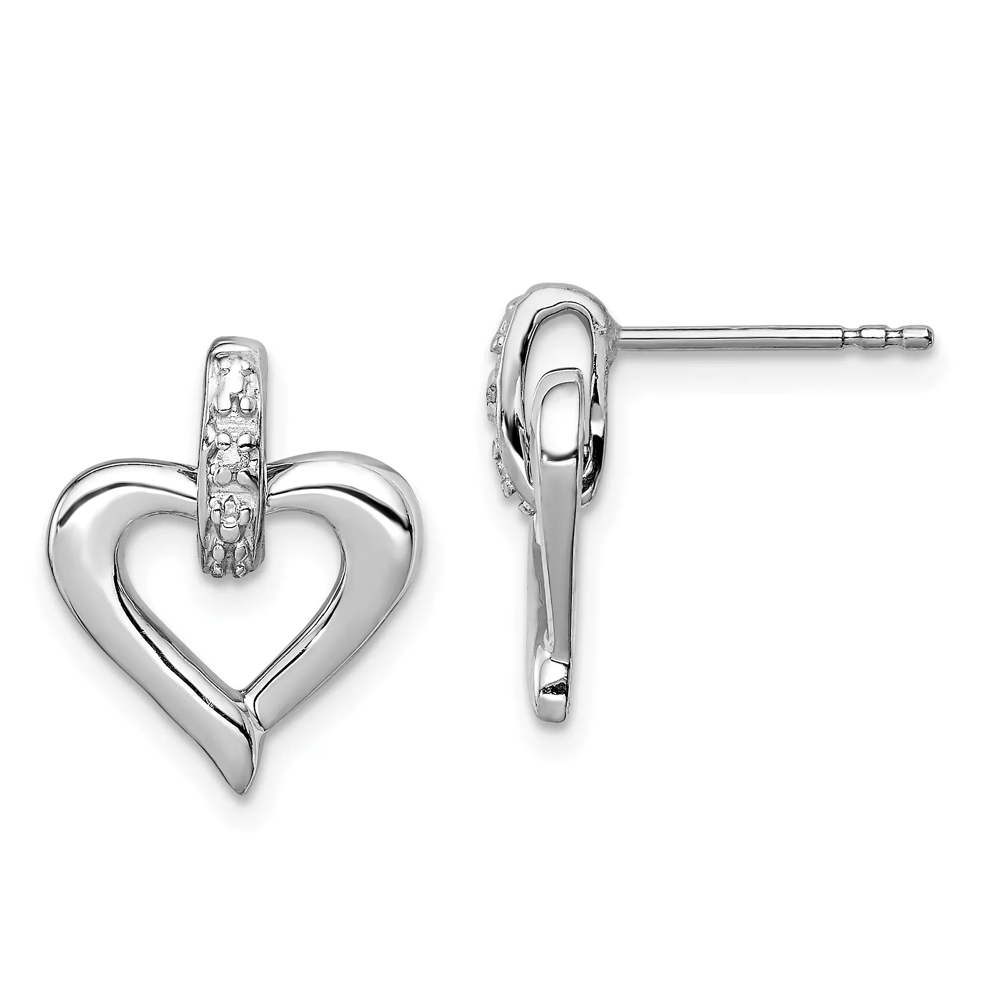 Sterling Silver Rhodium Heart w/Diam. Earrings