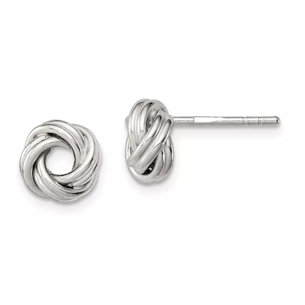 Sterling Silver Rhodium Plated Polished Love Knot Post Earrings