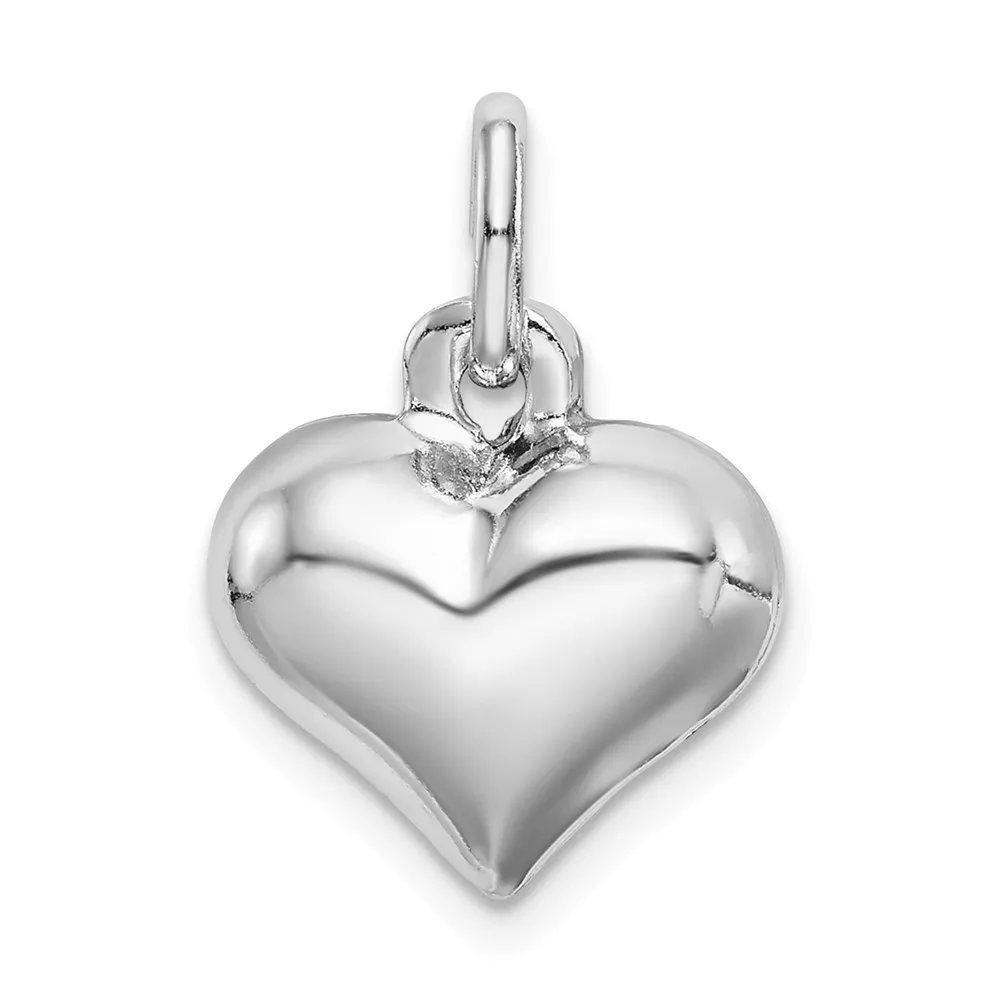 Sterling Silver Rhodium Plated Puffed Heart Charm