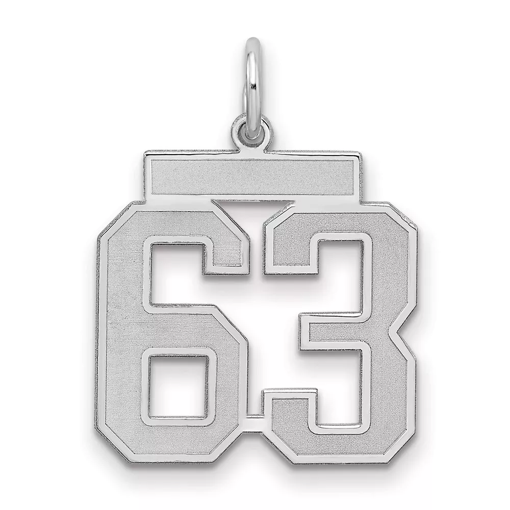 Sterling Silver/Rhodium-plated Satin Number 63 Charm