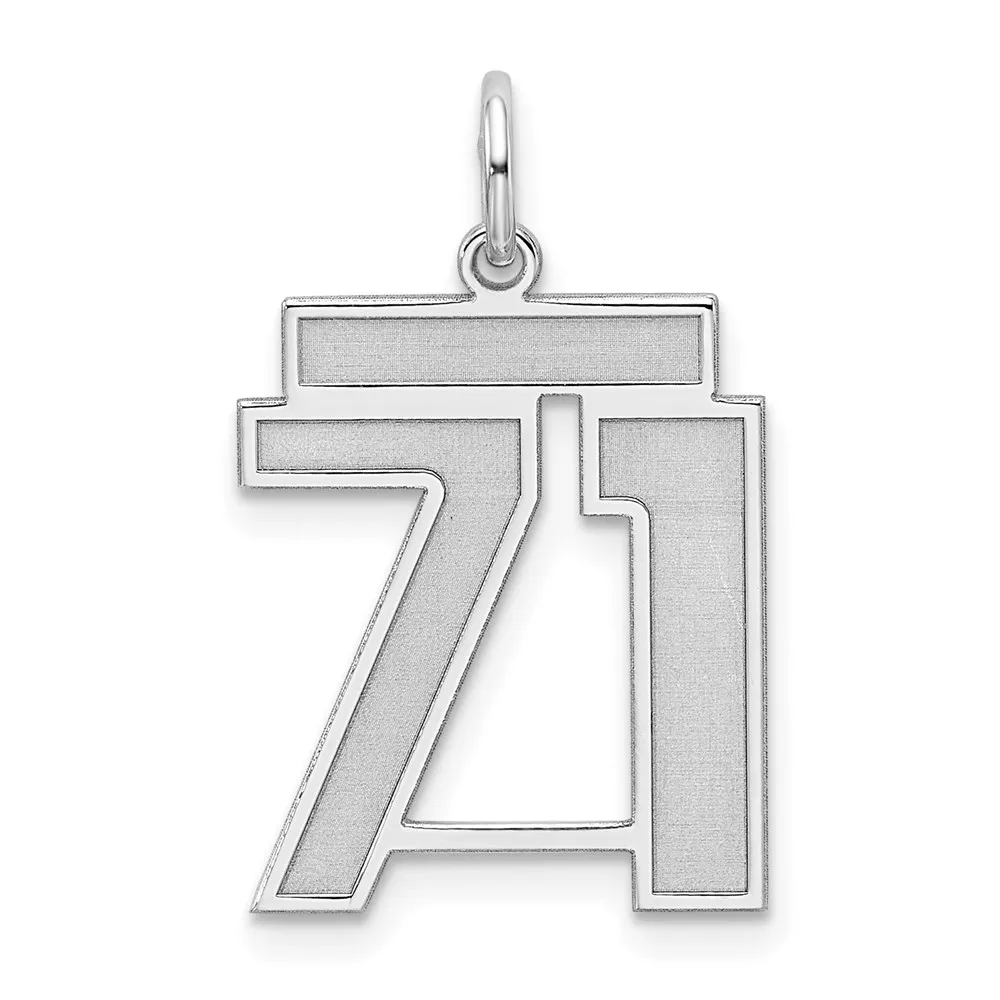 Sterling Silver/Rhodium-plated Satin Number 71 Charm