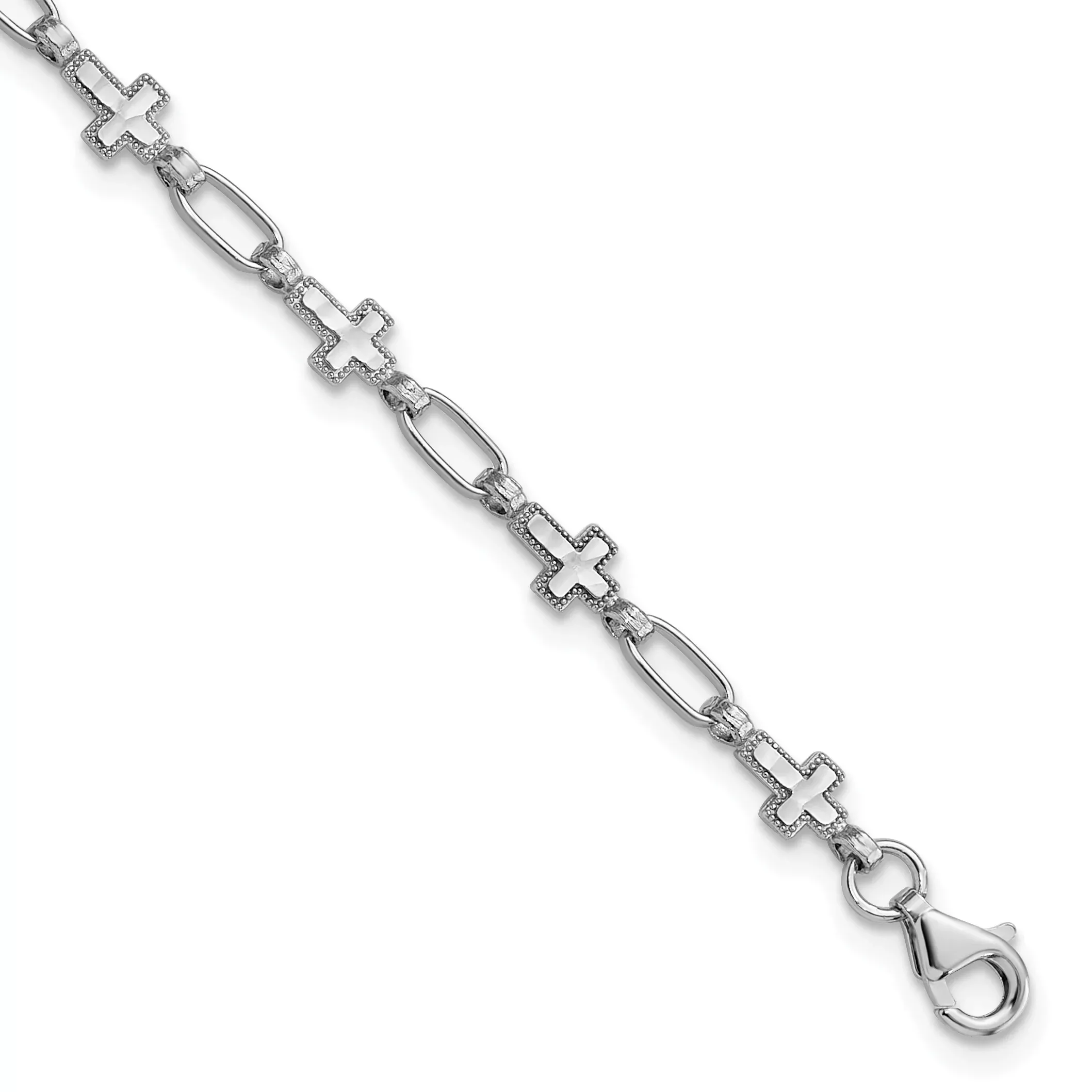 Sterling Silver Rhodium-Rhodium-Plated Cross 7.5in Bracelet