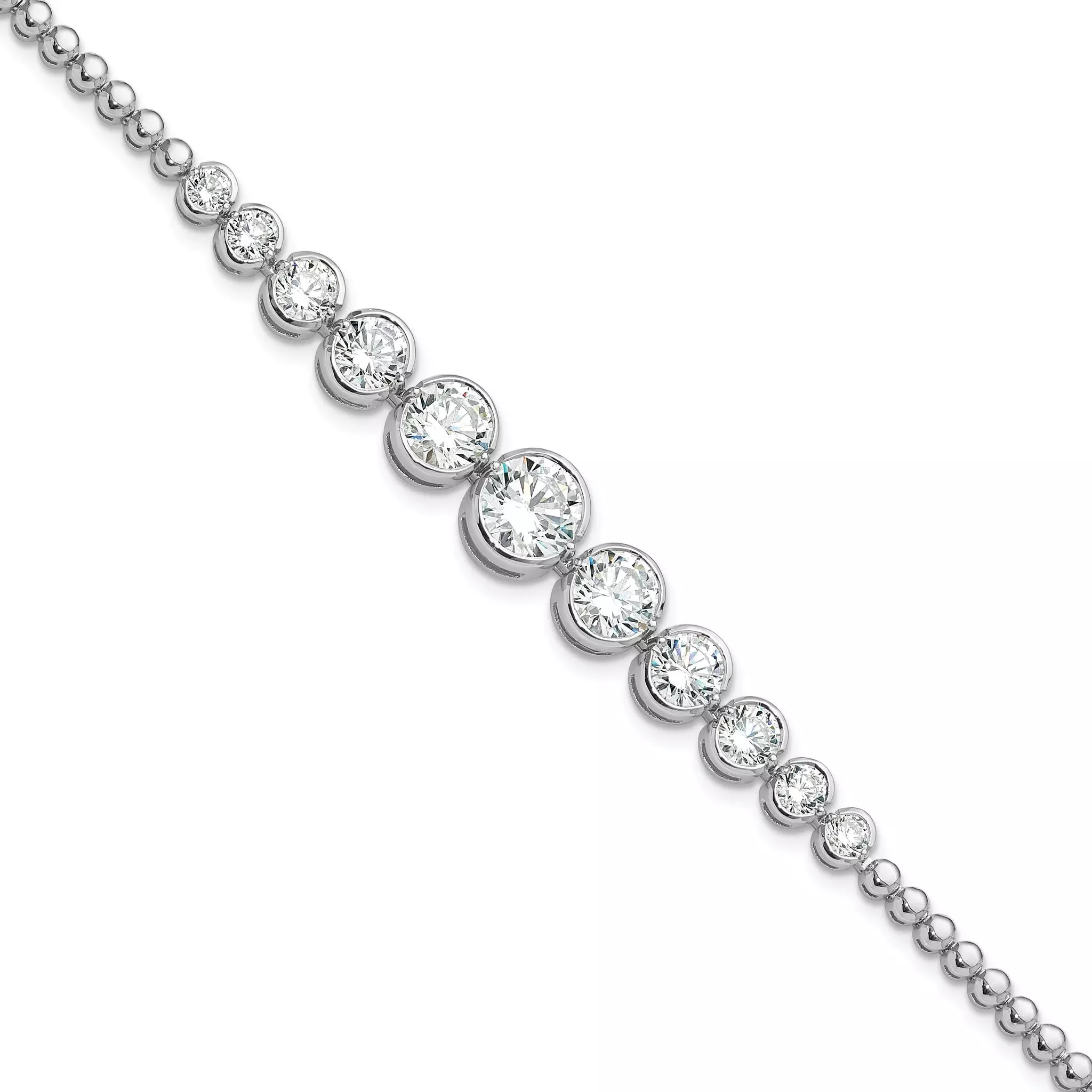 Sterling Silver Rhodium-Rhodium-Plated Polished Graduated CZ Bracelet