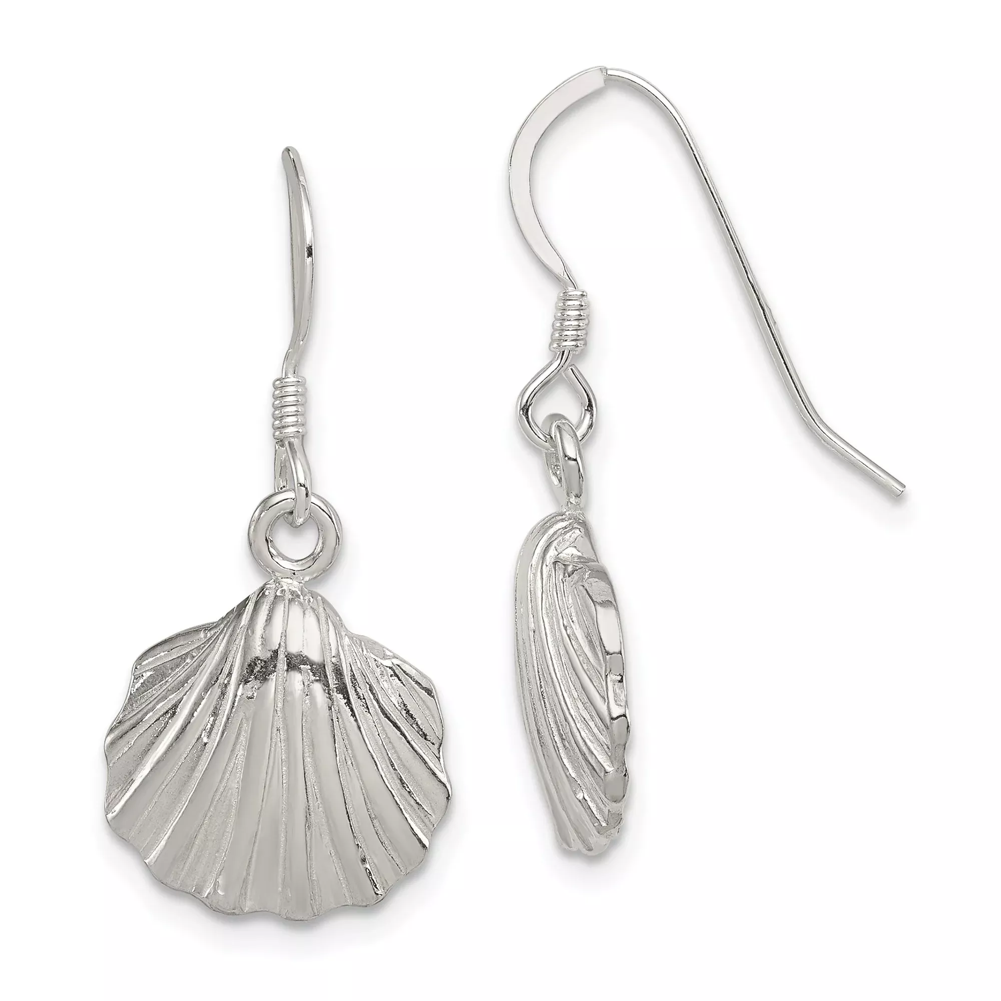 Sterling Silver Seashell Dangle Earrings, Coastal Nautical Ocean-Inspired Design for Women