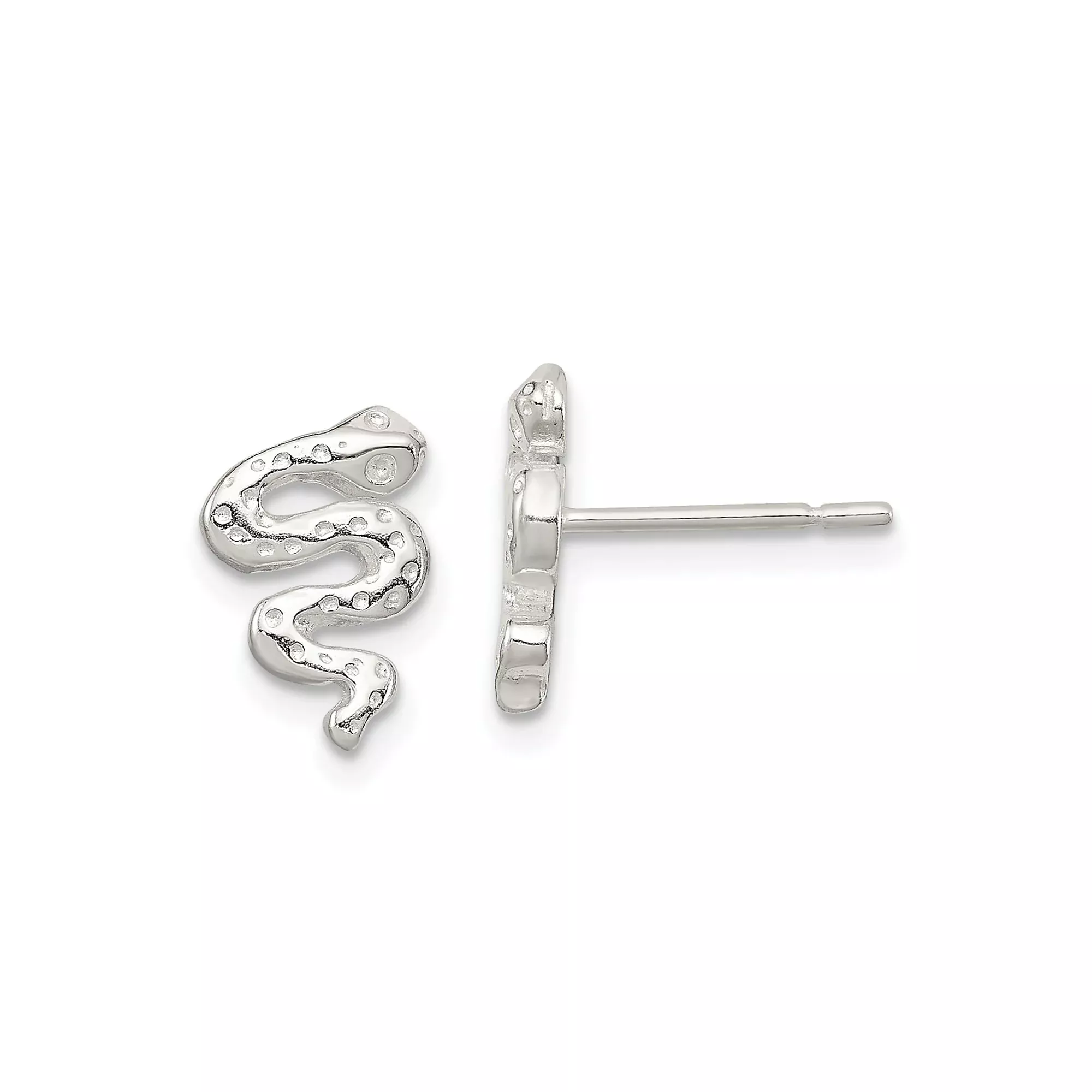 Sterling Silver Snake Stud Earrings with Coiled Serpent Design and Textured Detailing