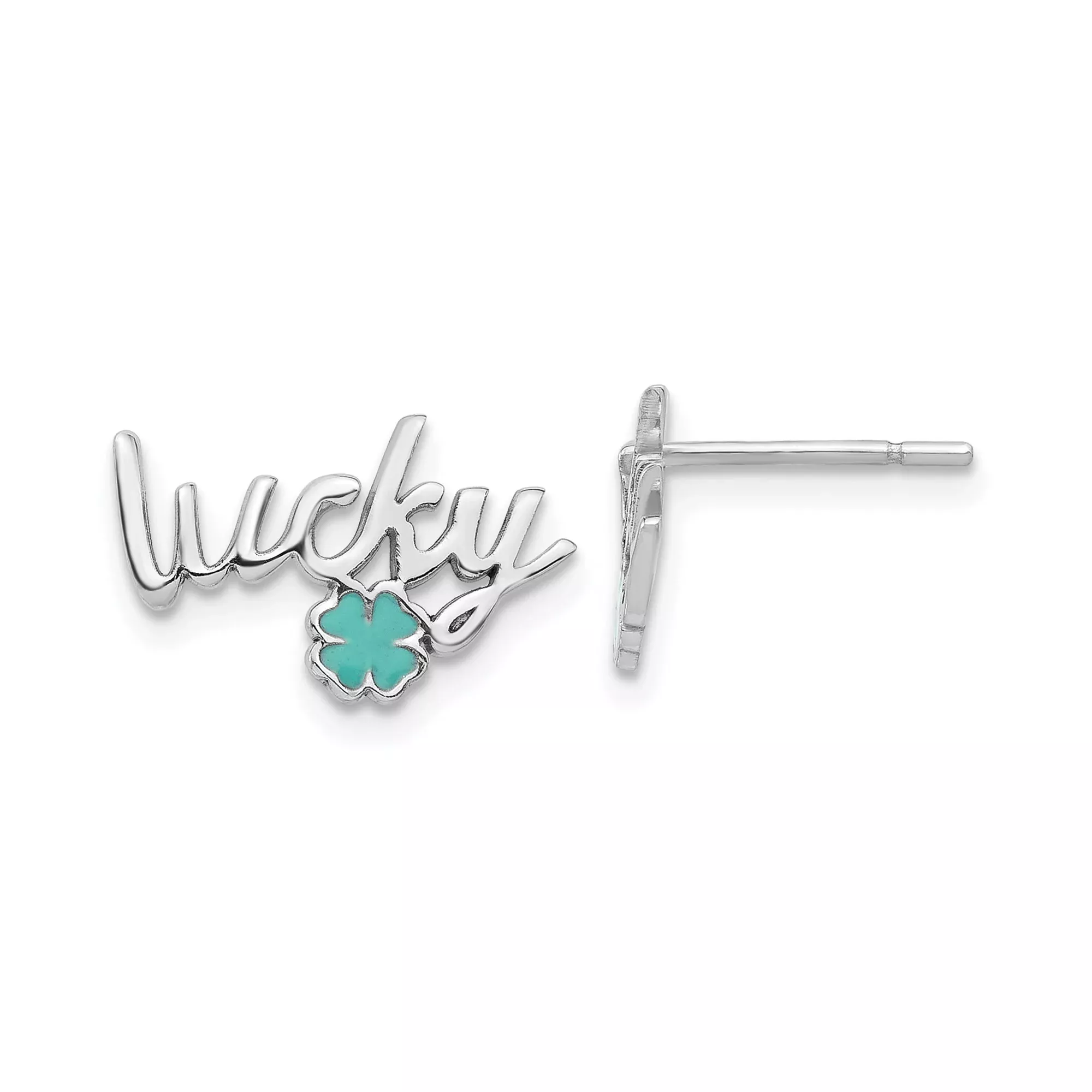 Sterling Silver Stud Earrings with Turquoise Enamel Four-Leaf Clover Charm
