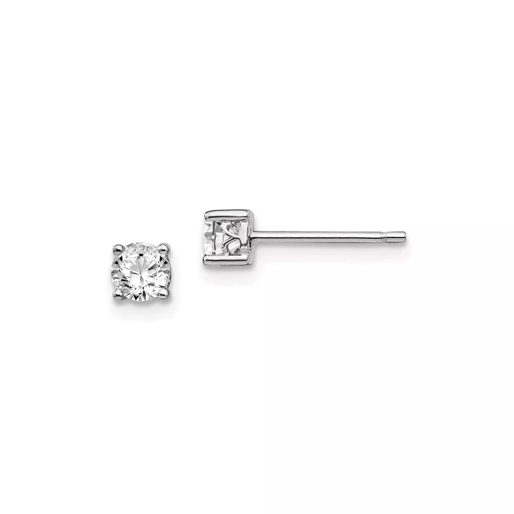 Sterling Silver Stud Earrings with White Topaz in Four Prong Setting, Minimalist Everyday Style