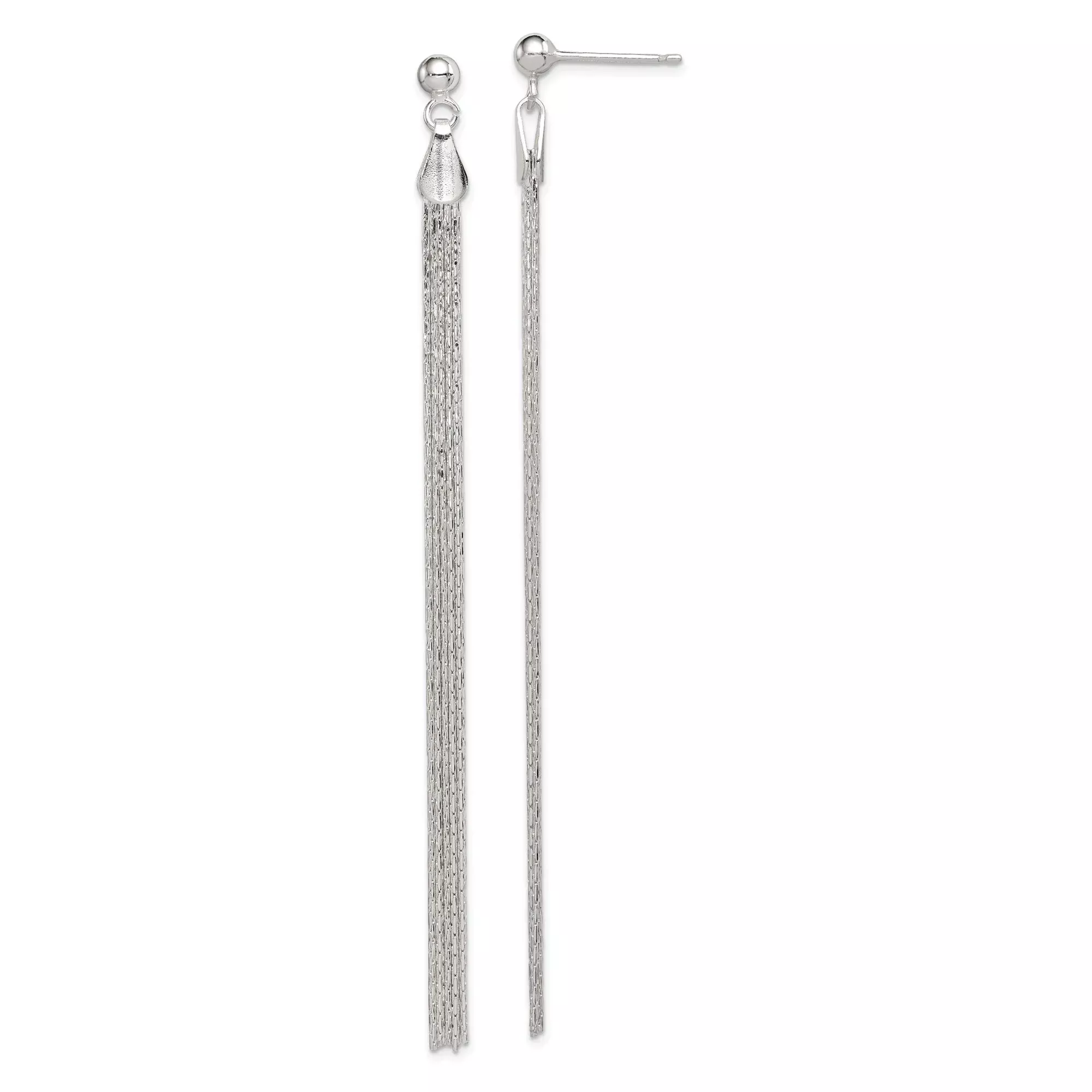 Sterling Silver Tassel Drop Earrings, Lightweight Multi-Strand Chain, Modern Linear Design