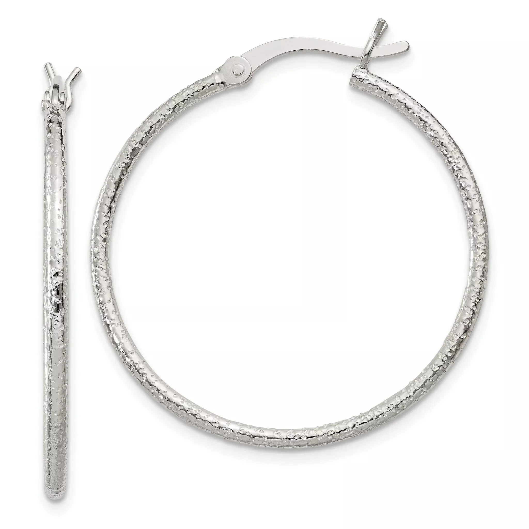 Sterling Silver Textured 2x30mm Hoop Earrings