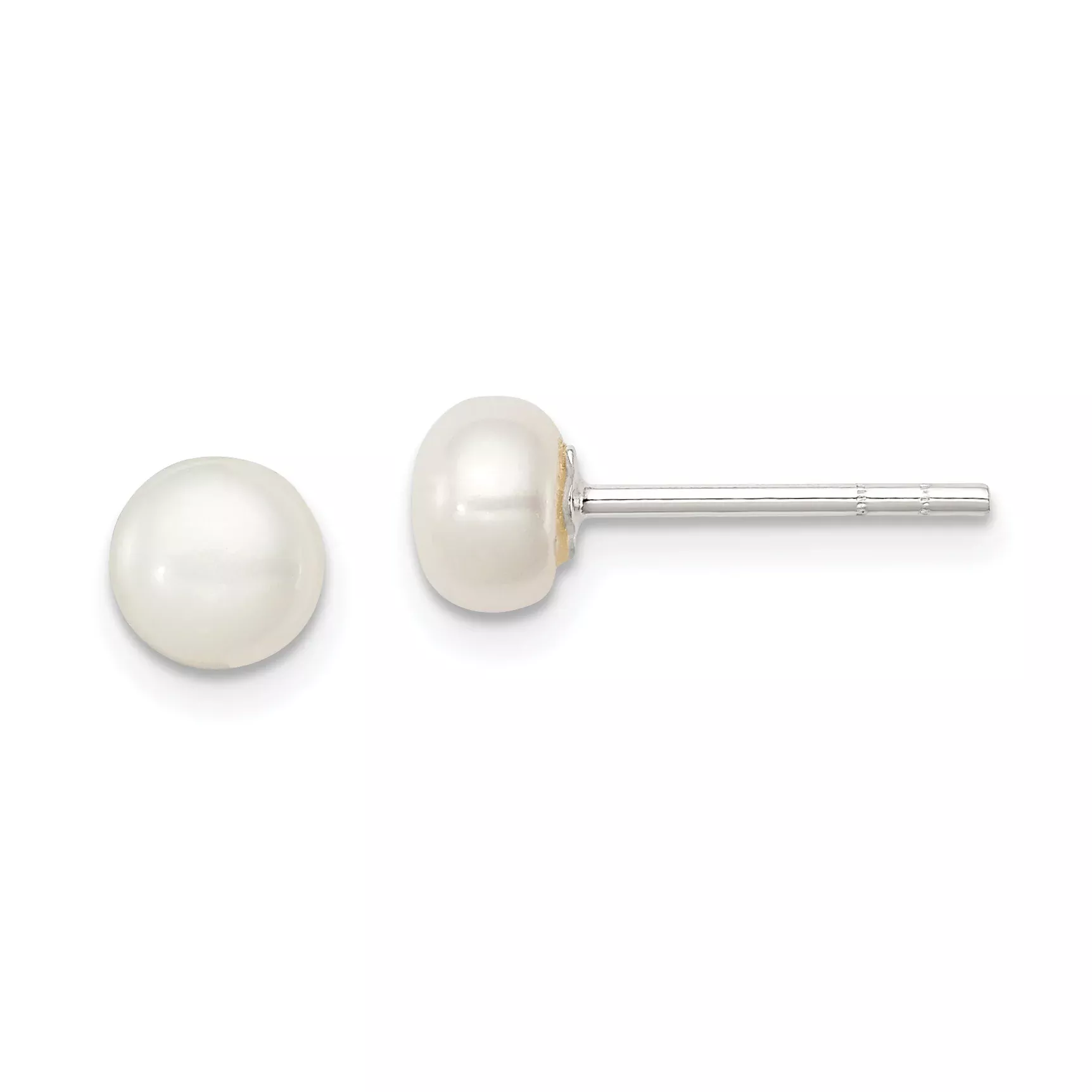 Sterling Silver White FW Cultured Pearl 5-6mm Button Earrings