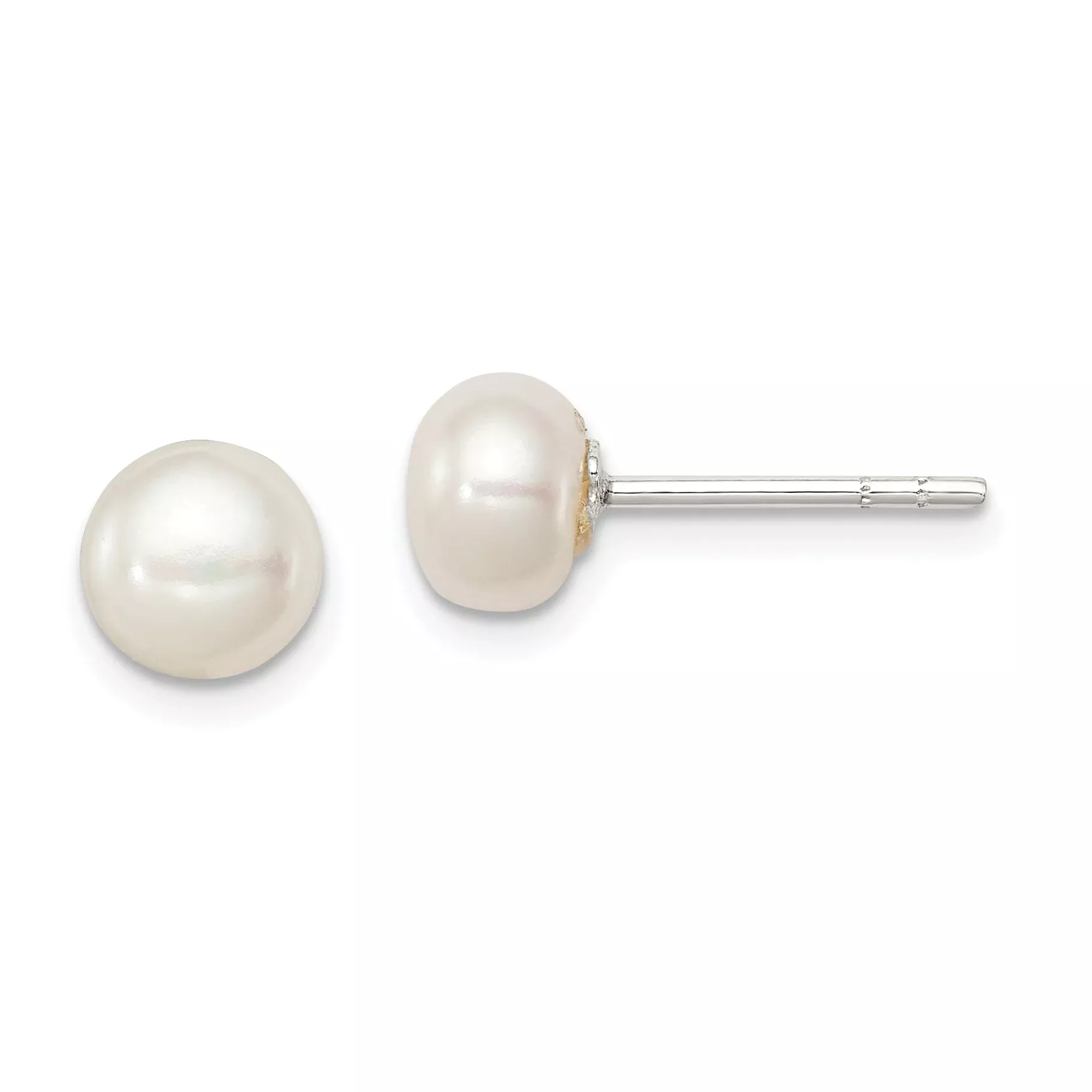 Sterling Silver White FW Cultured Pearl 6-7mm Button Earrings