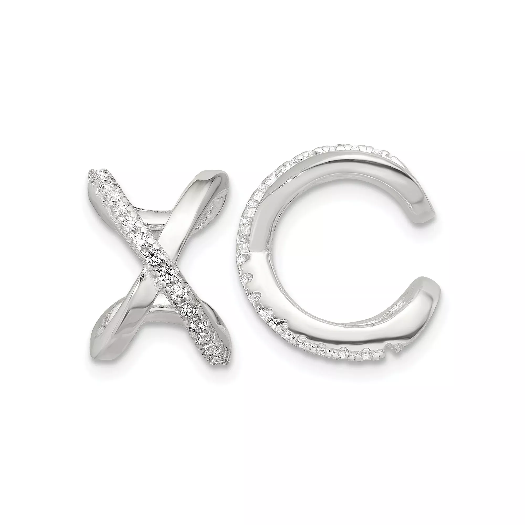 Sterling Silver XO Stud Earrings with Cubic Zirconia and Polished X Design, Romantic Symbol Style