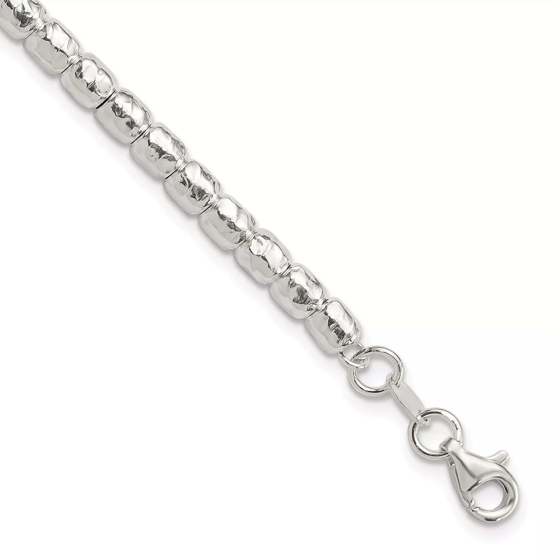 Sterling SilverRhodium-Rhodium-Plated Polish/Hammered Beaded w/1 in ext. Bracelet