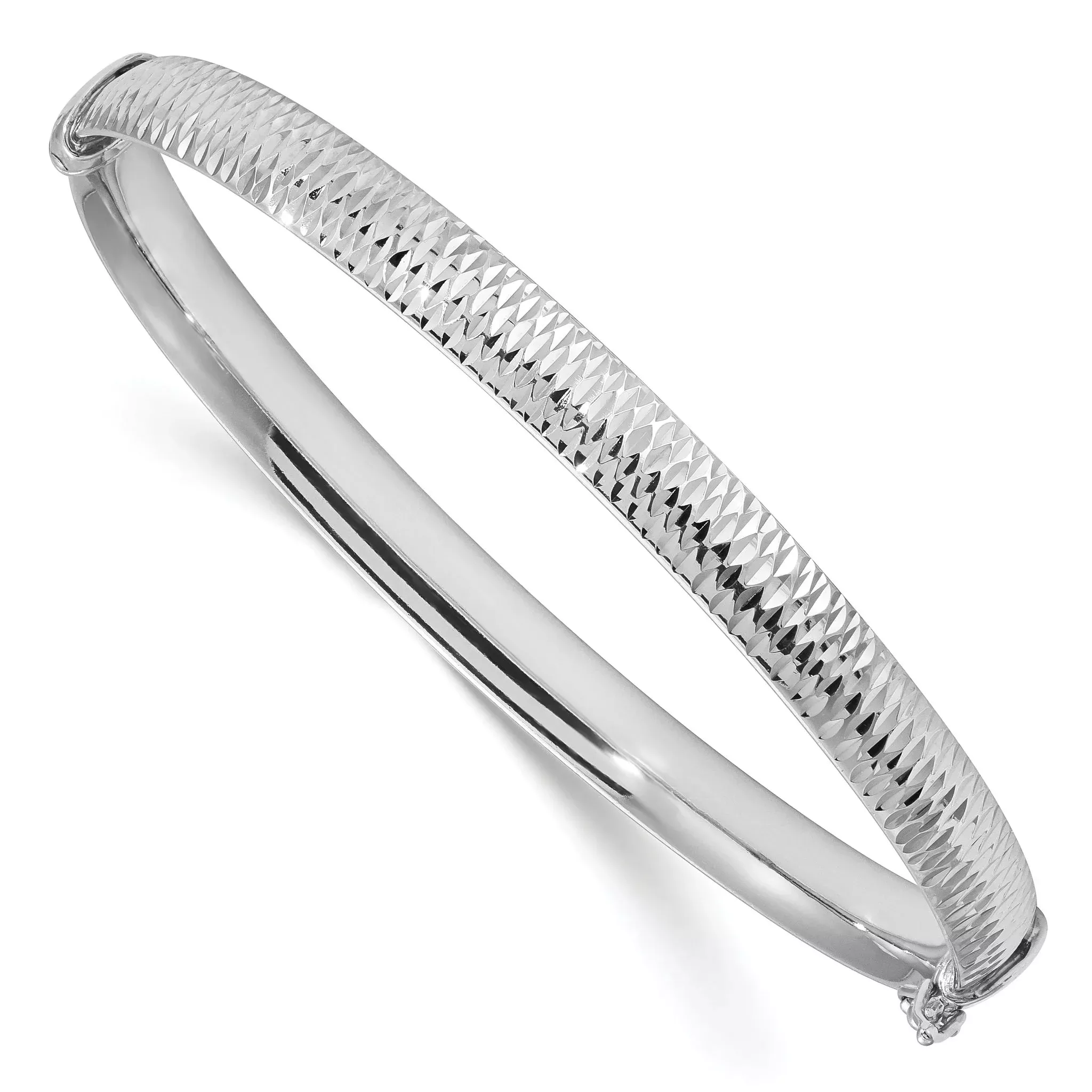 Sterling SilverRhodium-Rhodium-Plated Polished & Textured Bangle