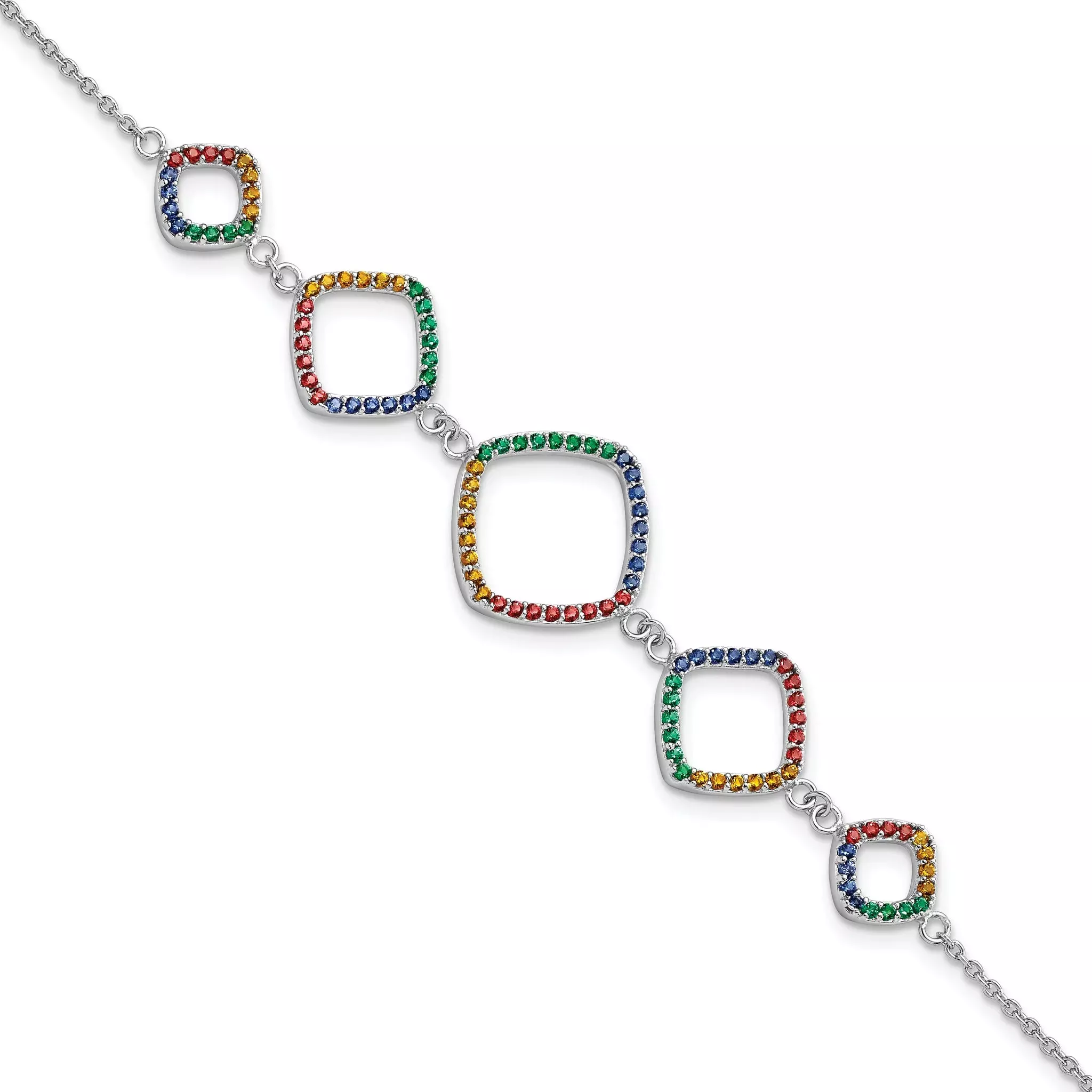 Sterling Silverw/1in ext RH-plated Multi-color Nano Crystal Bracelet
