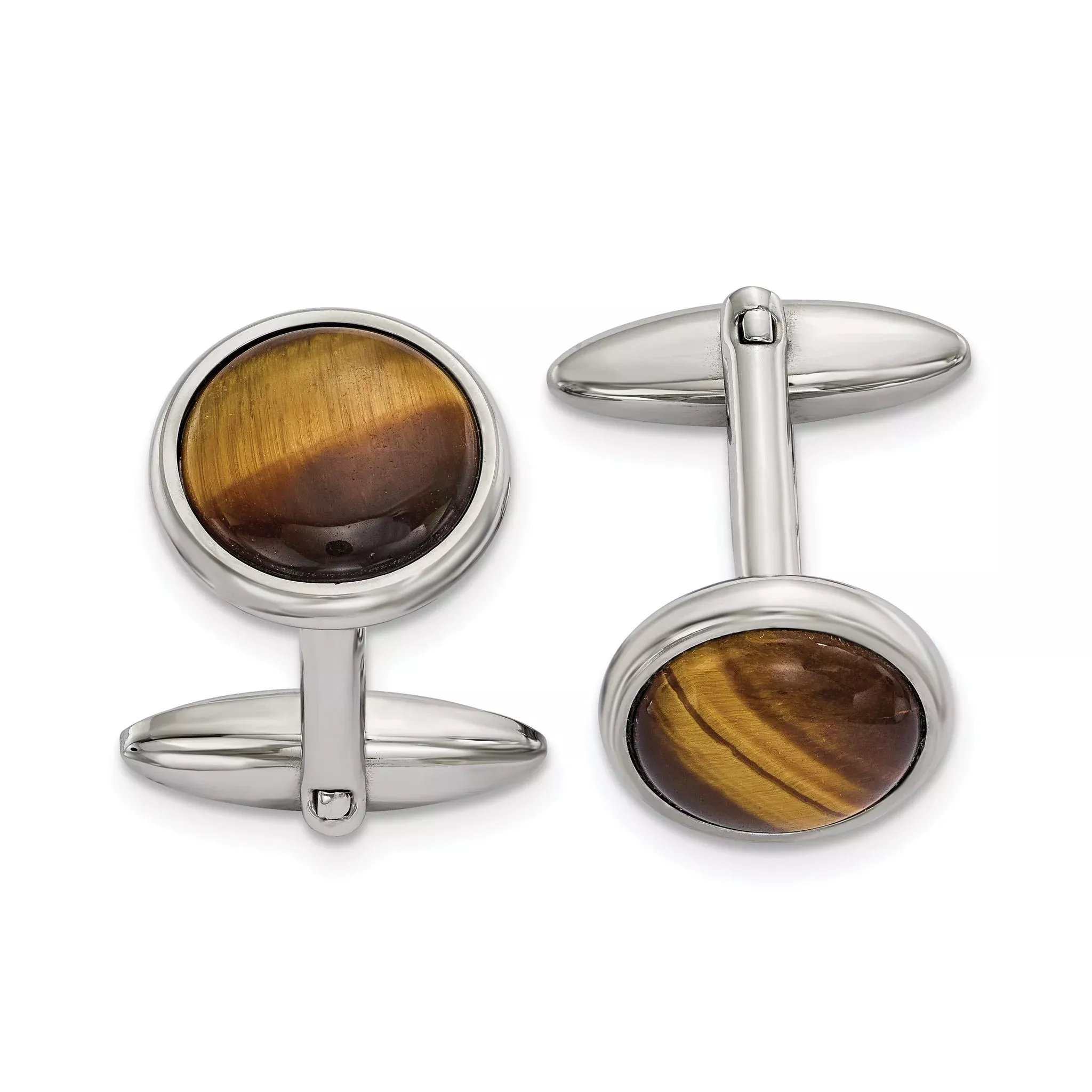Tiger's Eye Circle Cufflinks in Stainless Steel