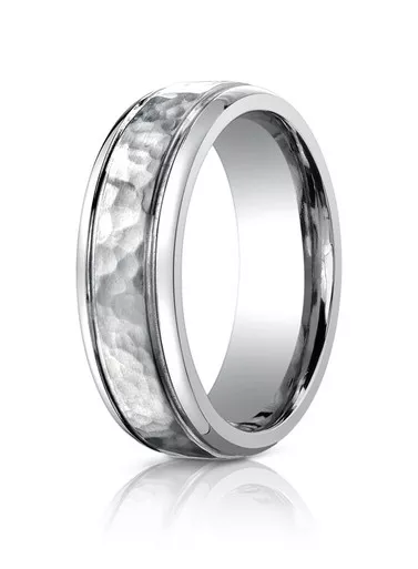 Titanium 7mm Comfort-fit Hammered-finished Design Band by Benchmark