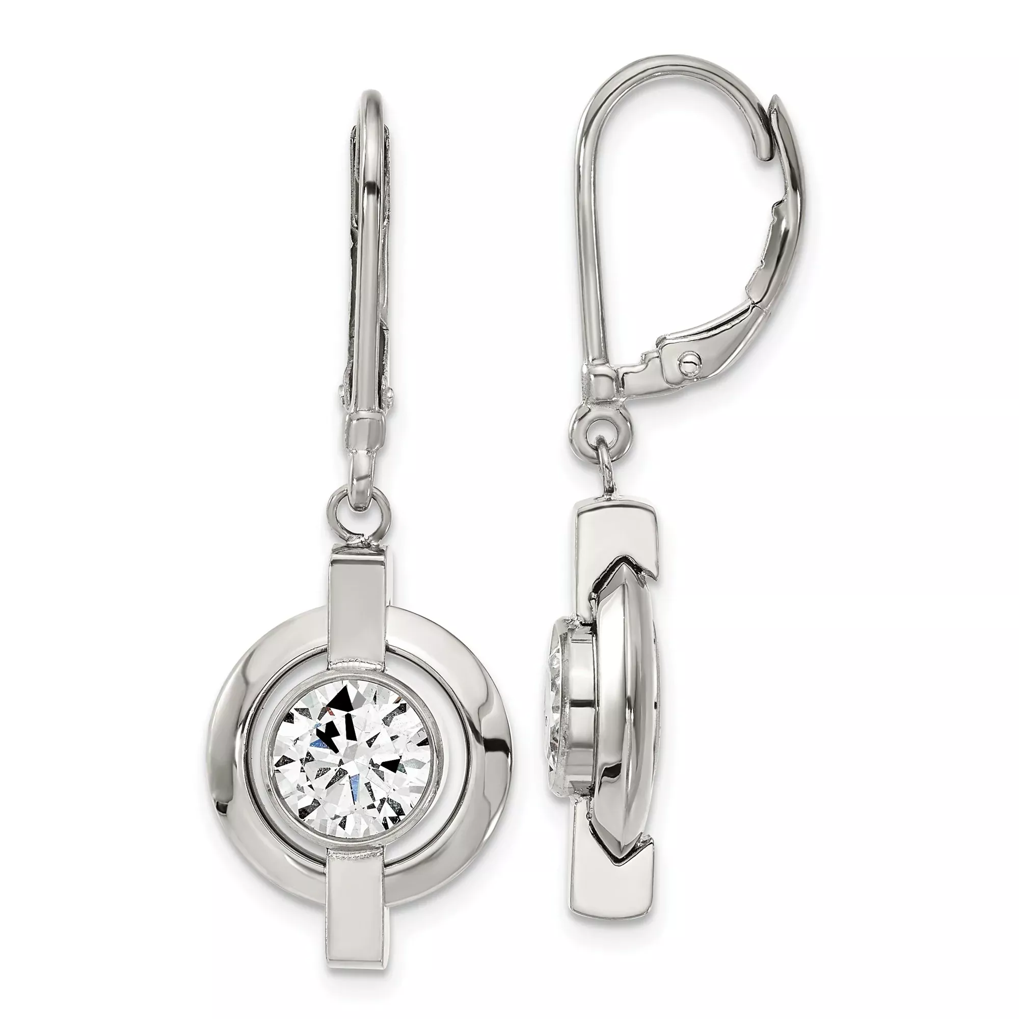 Titanium Drop Earrings with Cubic Zirconia, Geometric Circular Design, Hypoallergenic Leverback