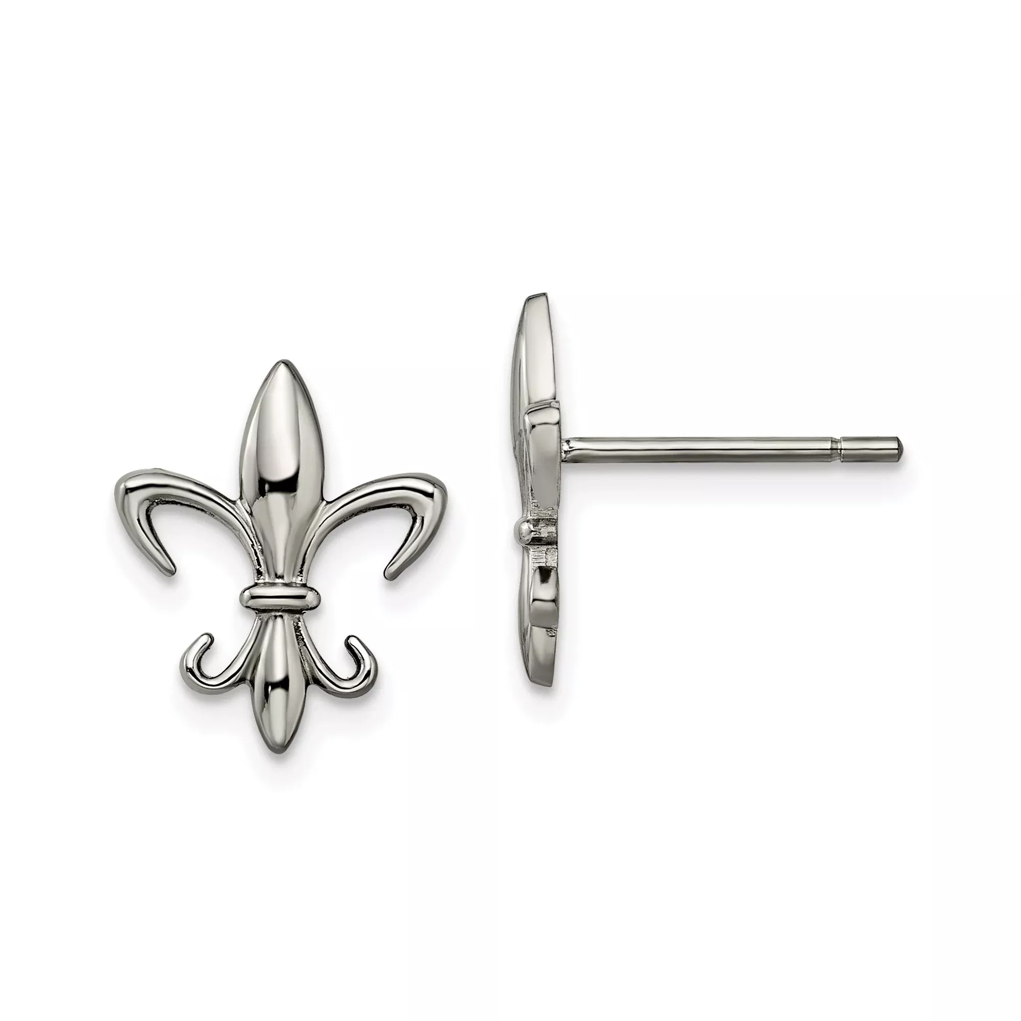 Titanium Stud Earrings with Fleur-de-lis French Lily Design, Gothic Medieval Style