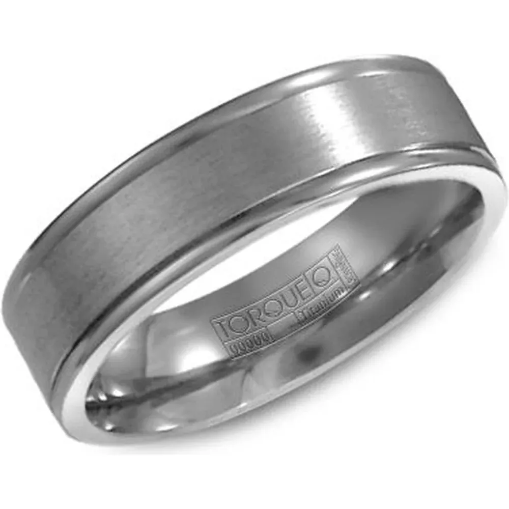 Torque Men's Wedding Band - Brushed Matte Center with Polished Grooves and Edges in Titanium - 6mm Width from the Titanium Collection