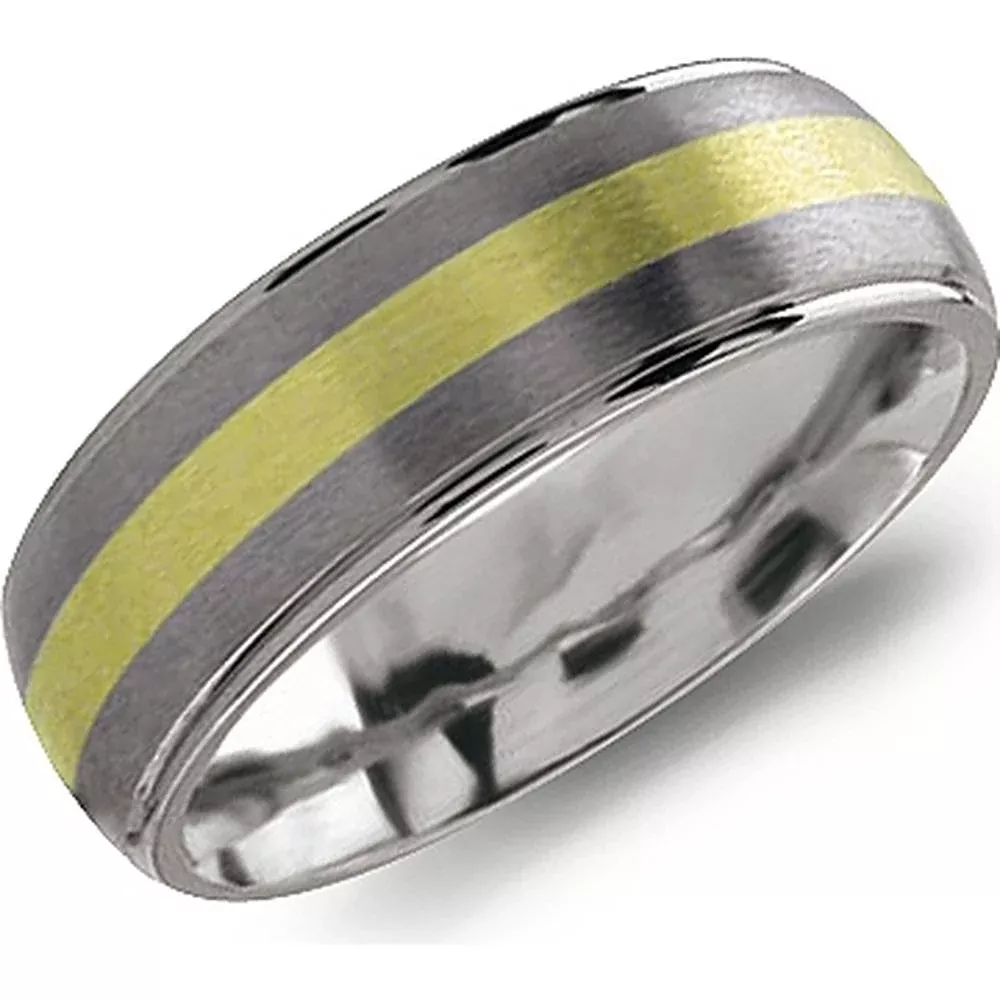Torque Men's Wedding Band - Brushed Matte Center with Yellow Gold Inlay and Polished Edges in Titanium and 18K Yellow Gold - 7mm Width from the Titanium Collection